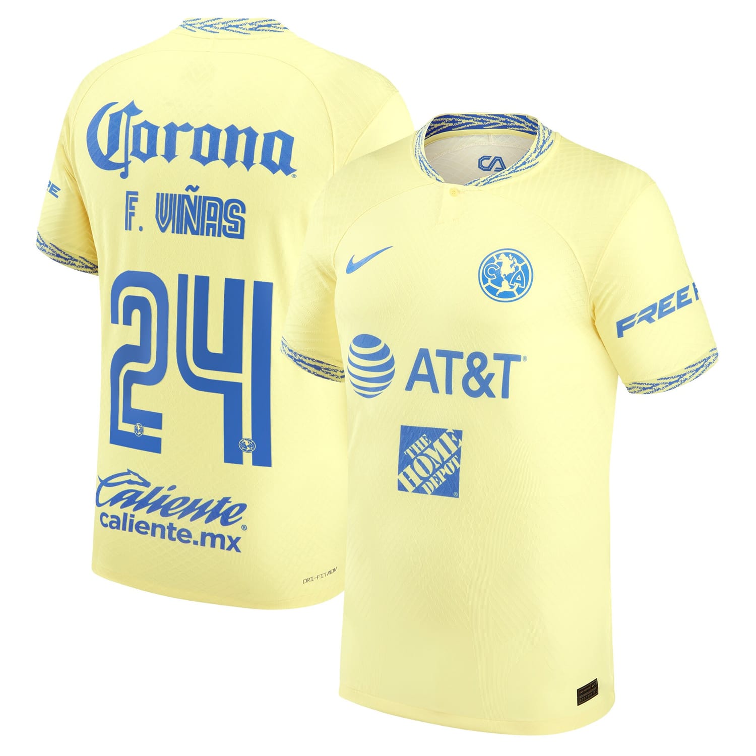 Liga MX Club America Home Authentic Jersey Shirt Yellow 2022-23 player Federico Viñas printing for Men