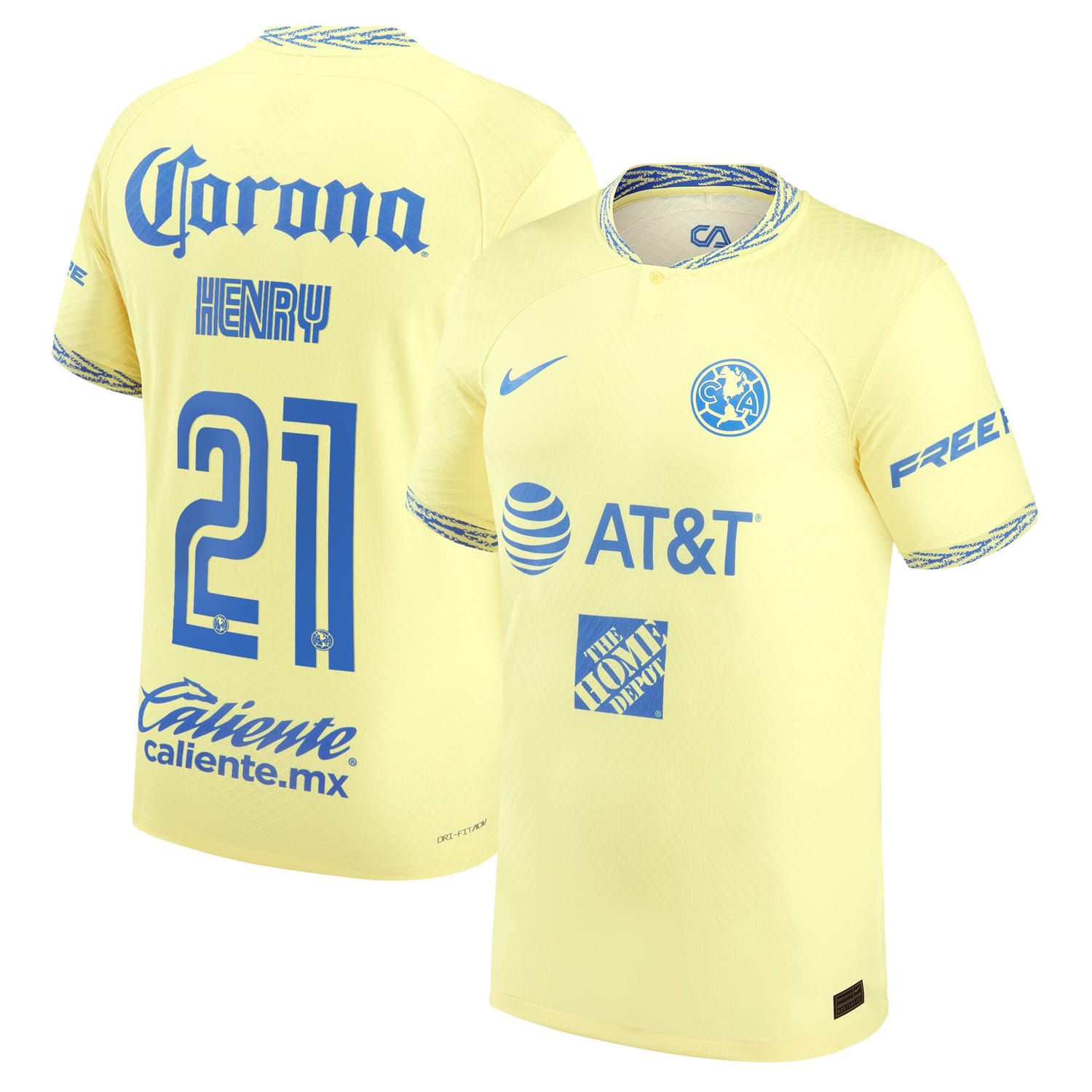 Liga MX Club America Home Authentic Jersey Shirt Yellow 2022-23 player Henry Martin printing for Men