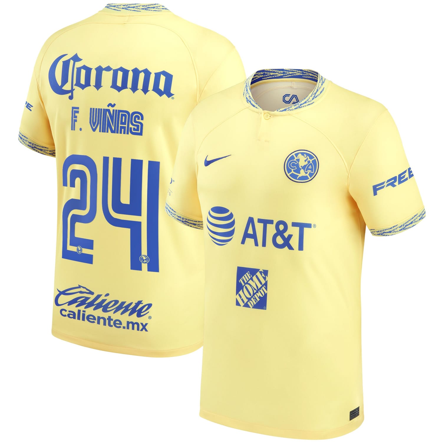 Liga MX Club America Home Jersey Shirt Yellow 2022-23 player Federico Viñas printing for Men