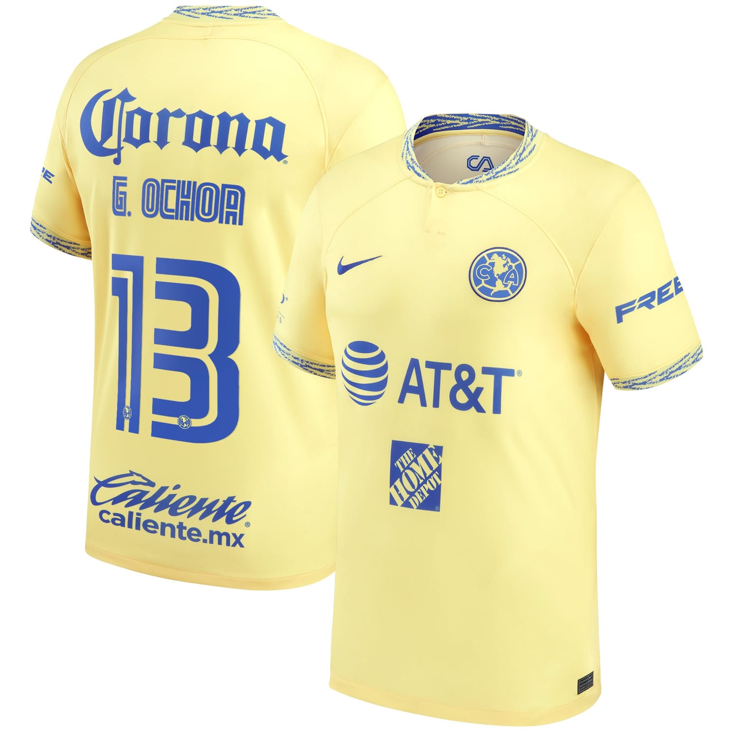 Liga MX Club America Home Jersey Shirt Yellow 2022-23 player Guillermo Ochoa printing for Men