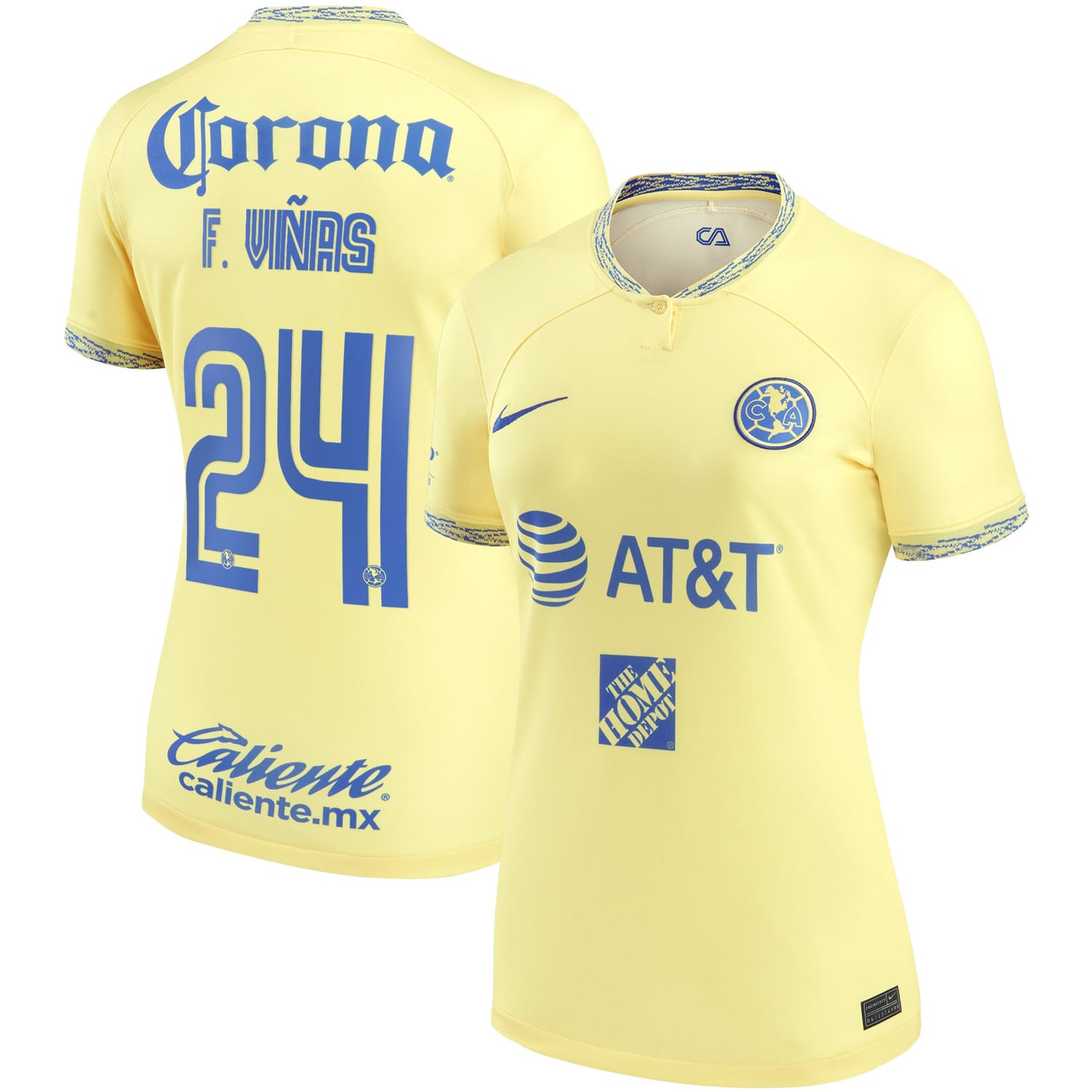 Liga MX Club America Home Jersey Shirt Yellow 2022-23 player Federico Viñas printing for Women