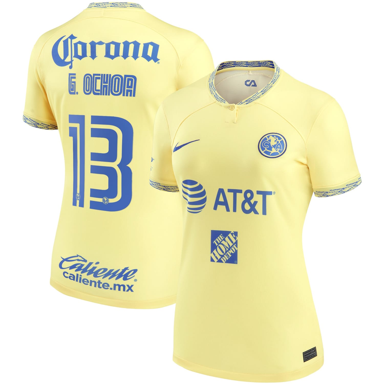 Liga MX Club America Home Jersey Shirt Yellow 2022-23 player Guillermo Ochoa printing for Women