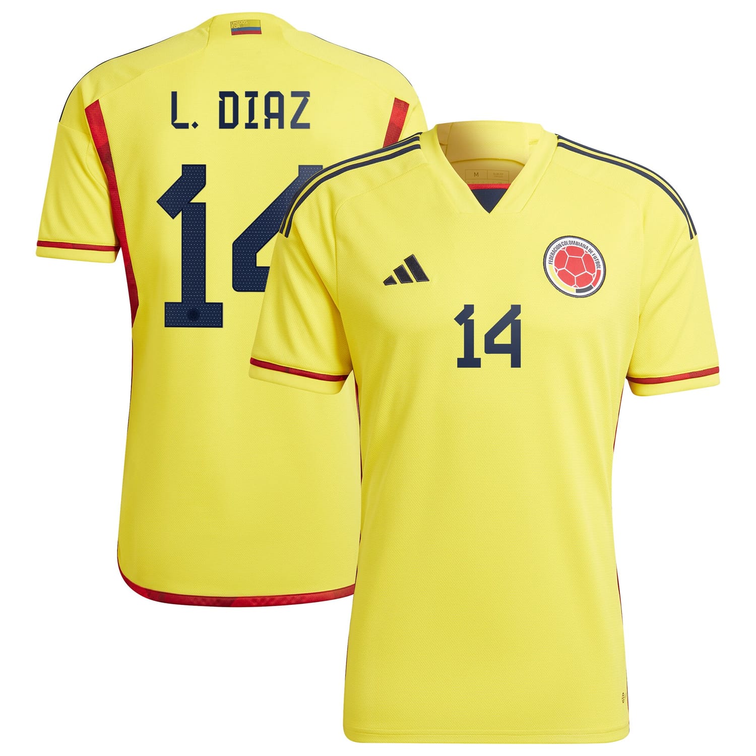 Colombia National Team Home Jersey Shirt Yellow 2022-23 player Luis Diaz printing for Men