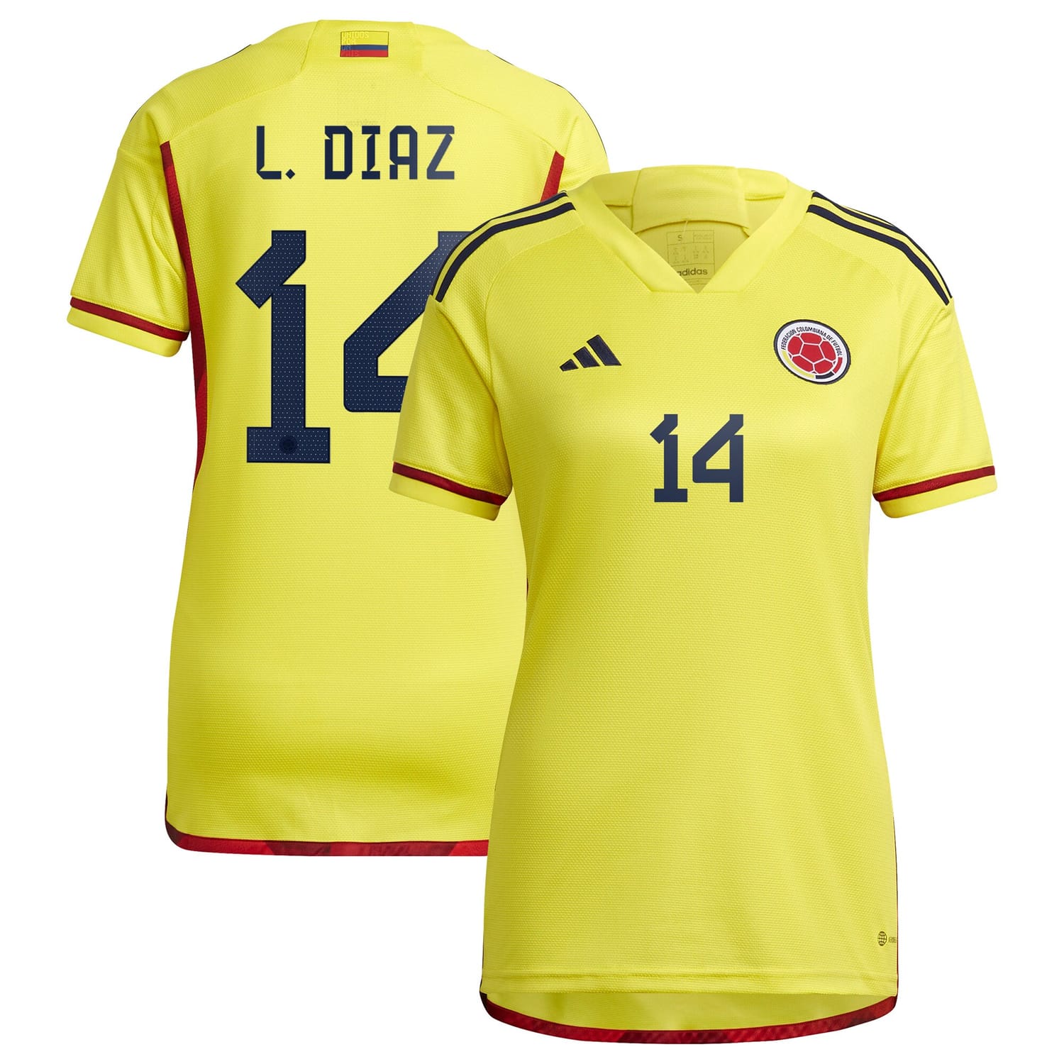 Colombia National Team Home Jersey Shirt Yellow 2022-23 player Luis Diaz printing for Women