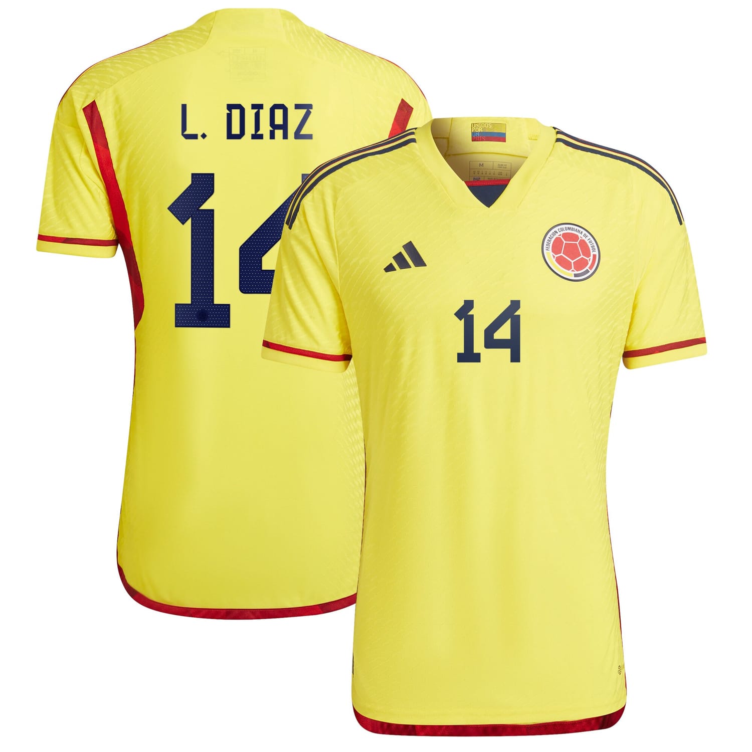 Colombia National Team Home Authentic Jersey Shirt Yellow 2022-23 player Luis Diaz printing for Men