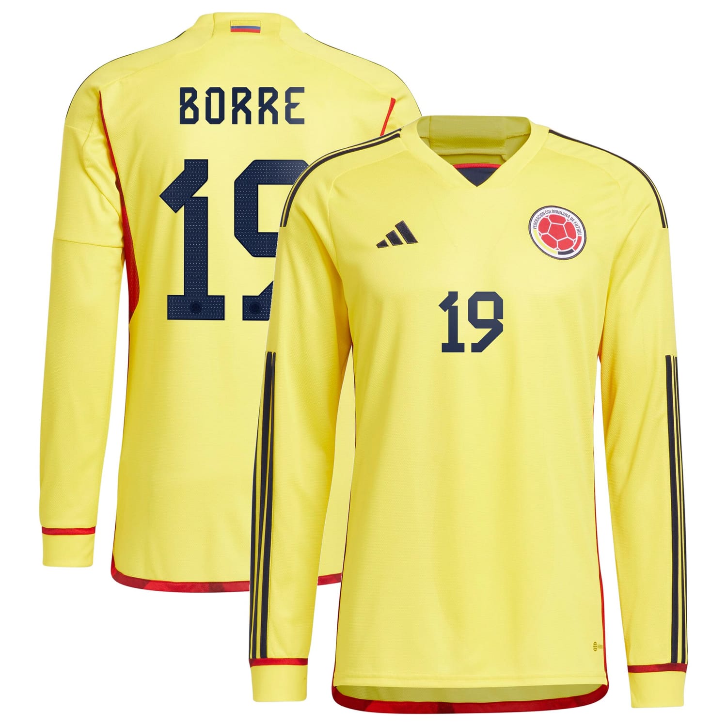 Colombia National Team Home Jersey Shirt Long Sleeve Yellow 2022-23 player Rafael Borré printing for Men