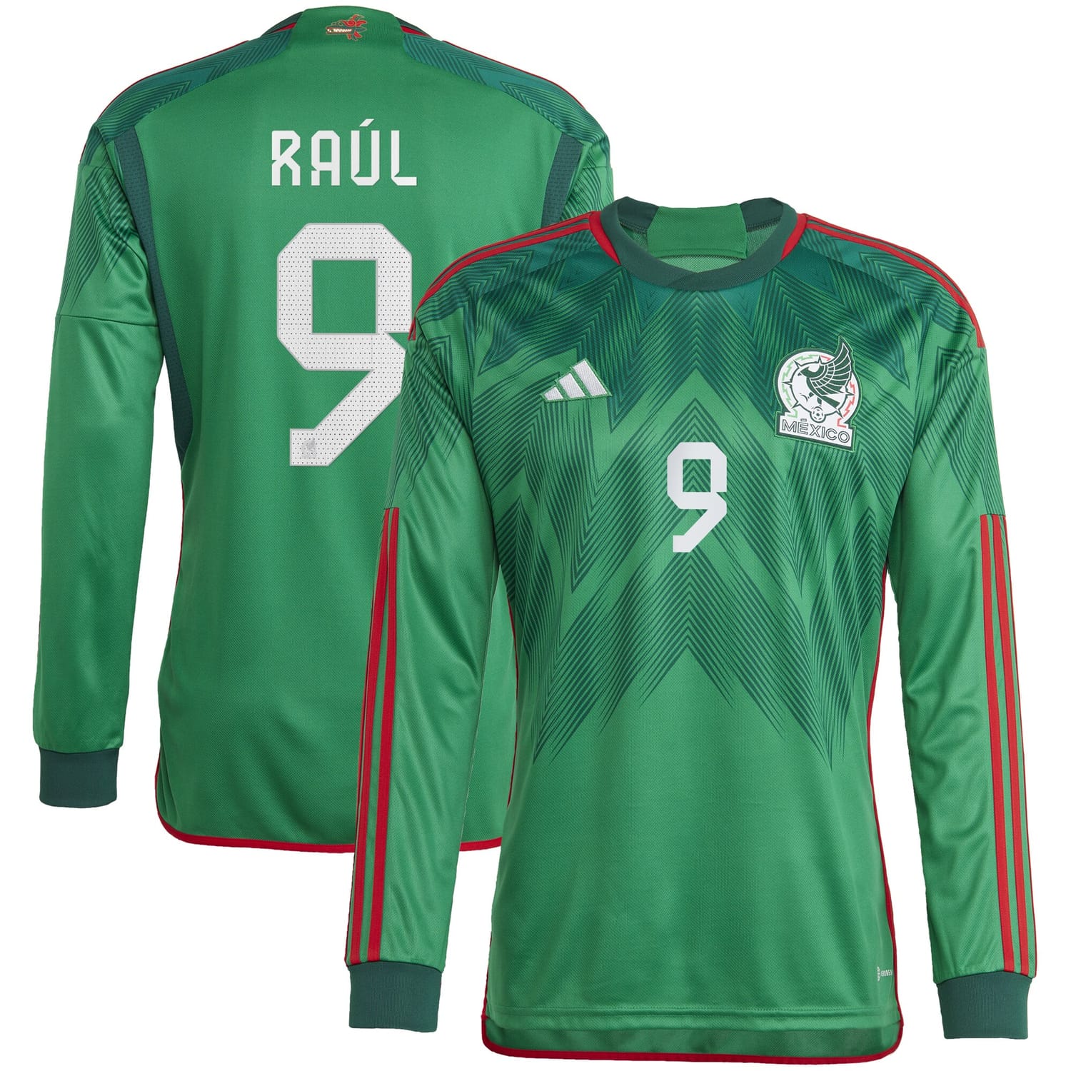 Mexico National Team Home Jersey Shirt Long Sleeve Green 2022-23 player Raul Jimenez printing for Men