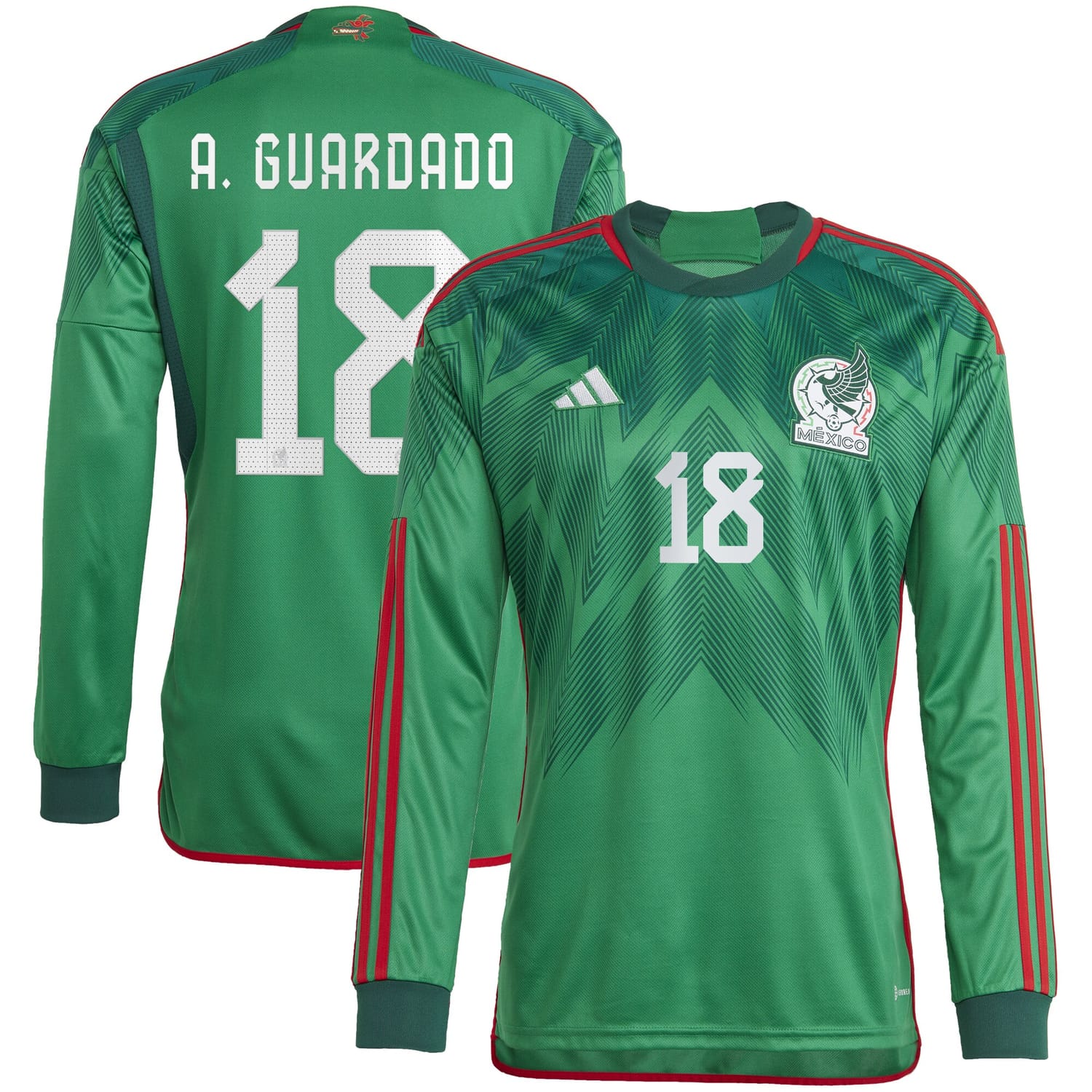 Mexico National Team Home Jersey Shirt Long Sleeve Green 2022-23 player Andres Guardado printing for Men