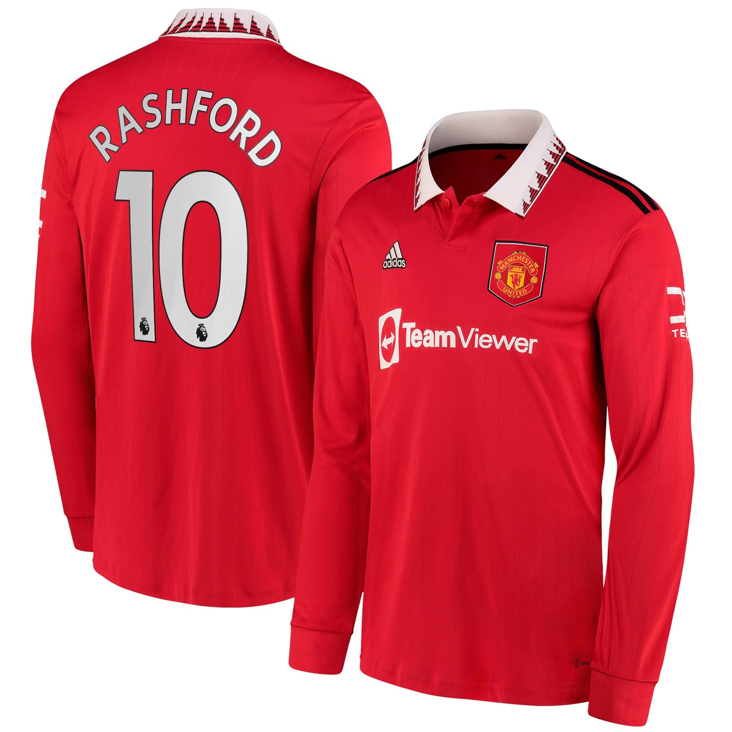Premier League Manchester United Home Jersey Shirt Long Sleeve Red 2022-23 player Marcus Rashford printing for Men