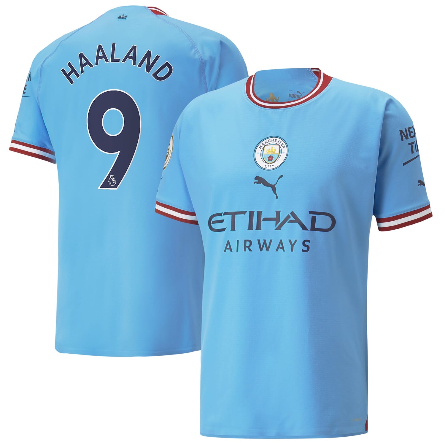 Premier League Manchester City Home Authentic Jersey Shirt Light Blue 2022-23 player Erling Haaland printing for Men
