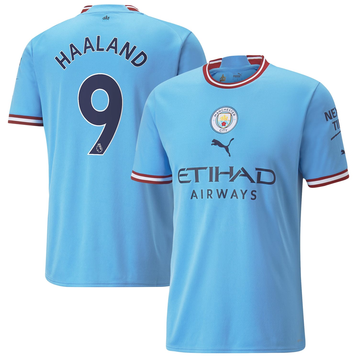 Premier League Manchester City Home Jersey Shirt Light Blue 2022-23 player Erling Haaland printing for Men