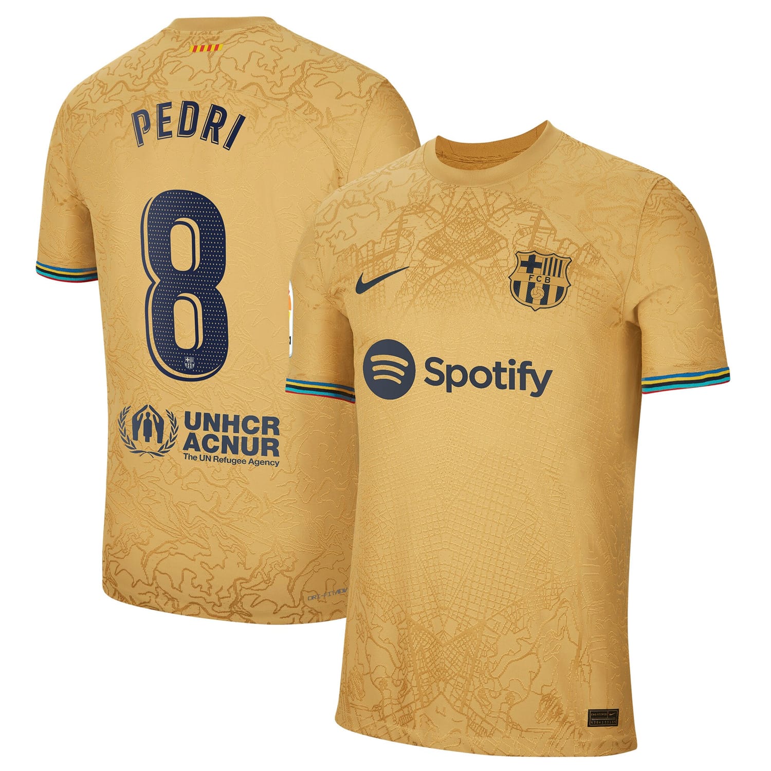 La Liga Barcelona Away Authentic Jersey Shirt Gold 2022-23 player Pedri printing for Men