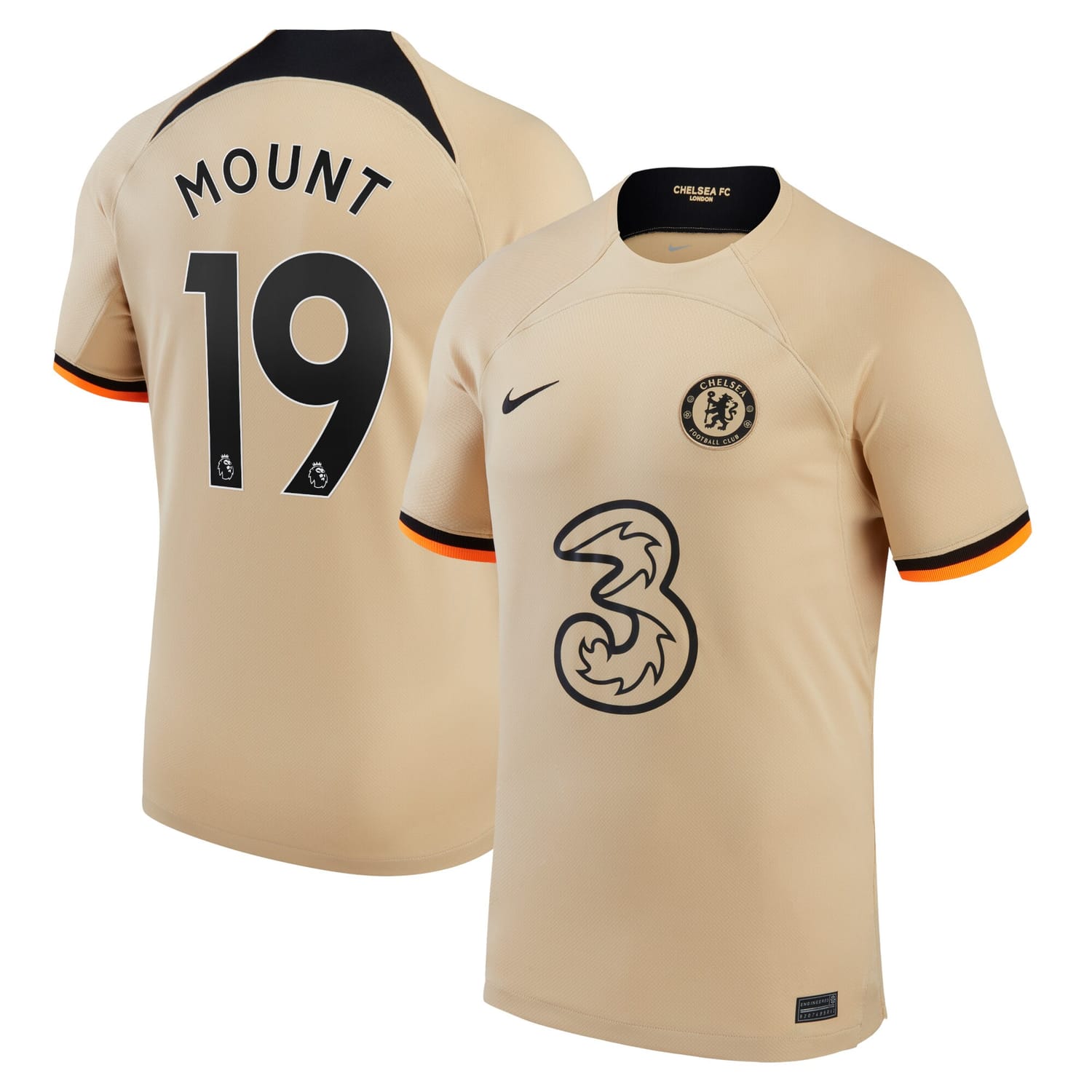 Premier League Chelsea Third Jersey Shirt Gold 2022-23 player Mason Mount printing for Men