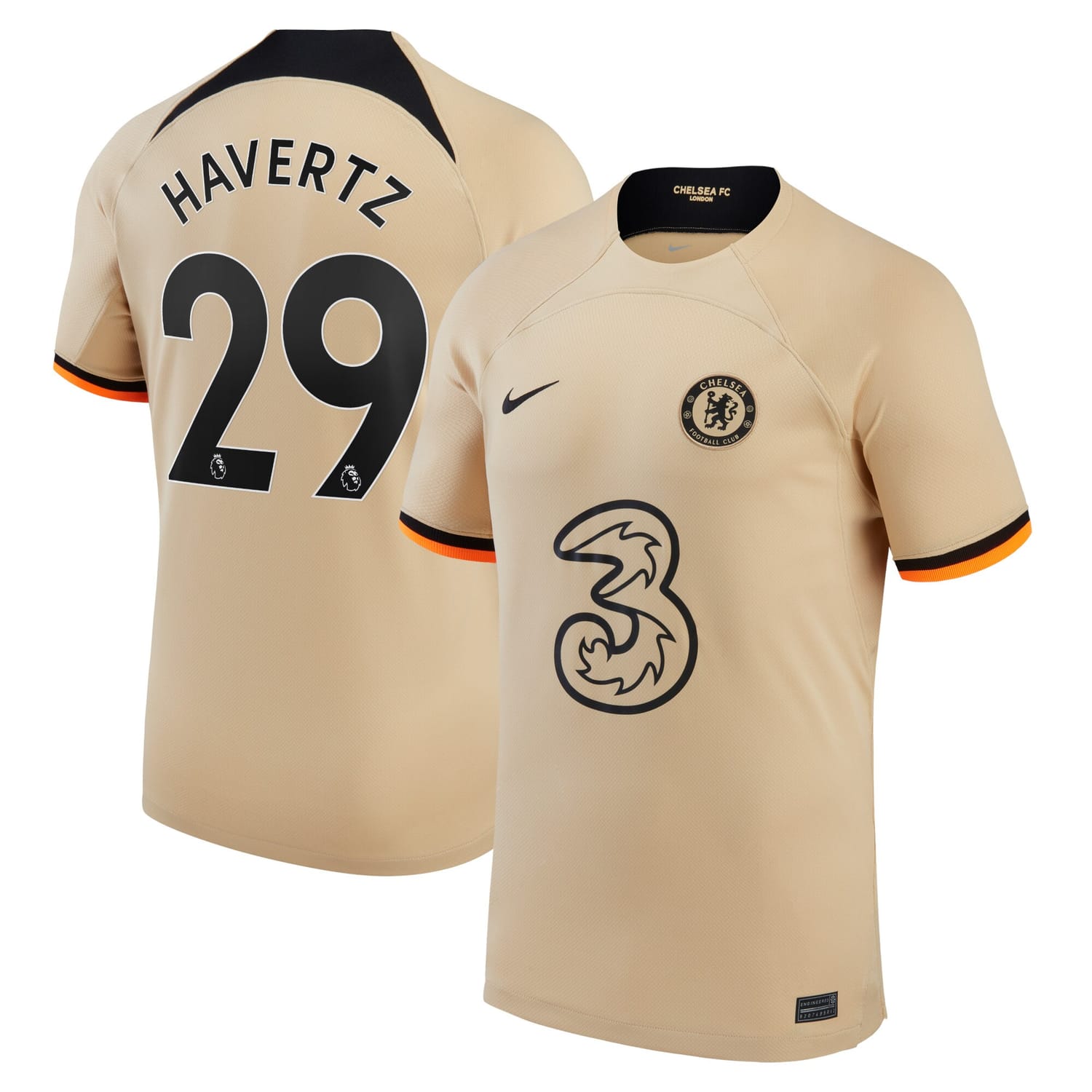Premier League Chelsea Third Jersey Shirt Gold 2022-23 player Kai Havertz printing for Men