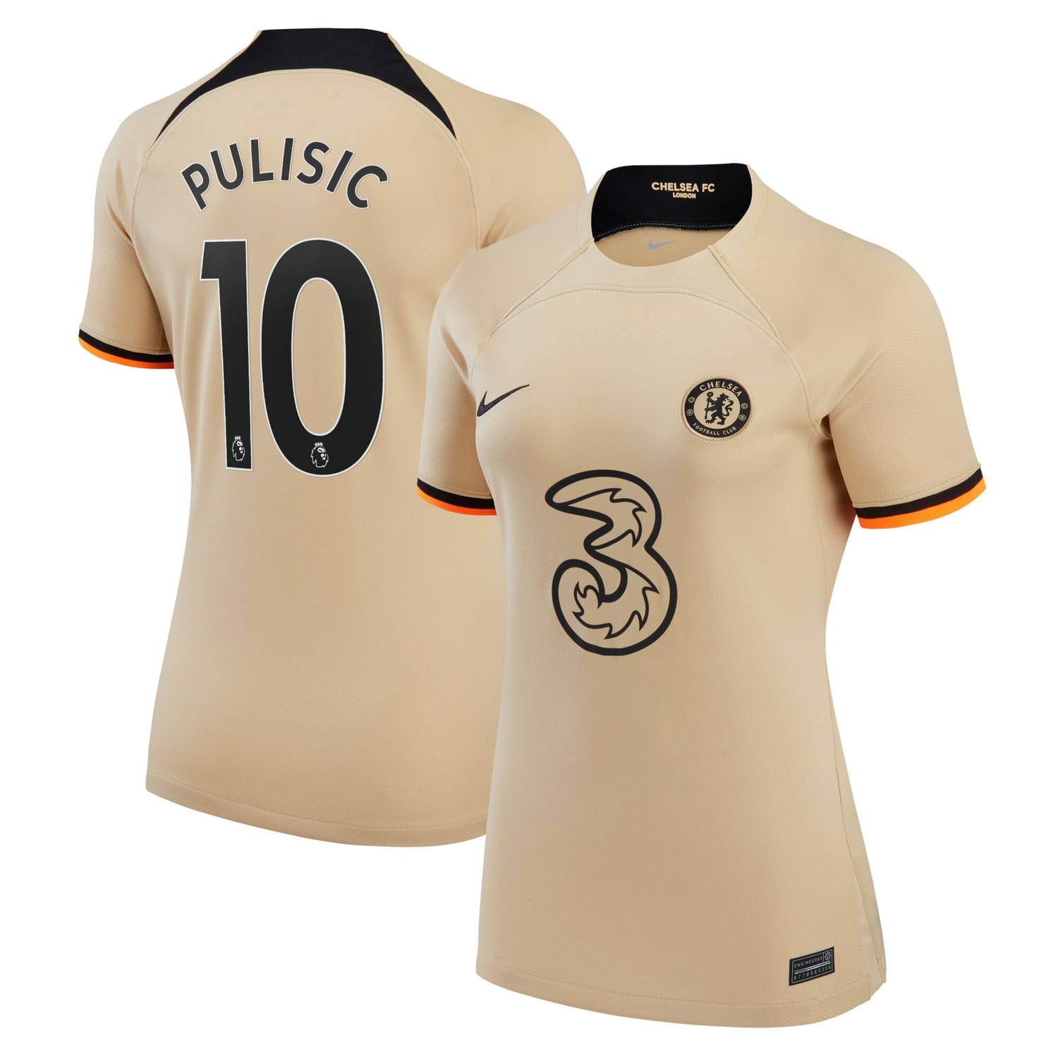 Premier League Chelsea Third Jersey Shirt Gold 2022-23 player Christian Pulisic printing for Women