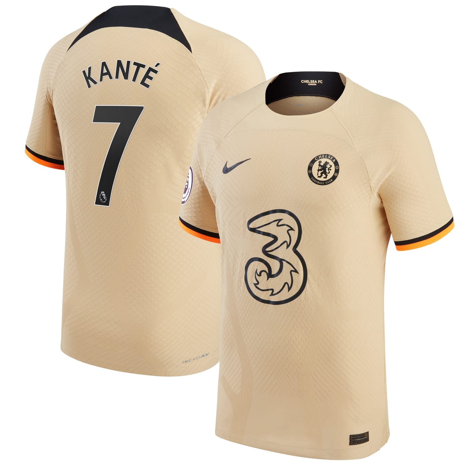 Premier League Chelsea Third Authentic Jersey Shirt Gold 2022-23 player N'Golo Kante printing for Men
