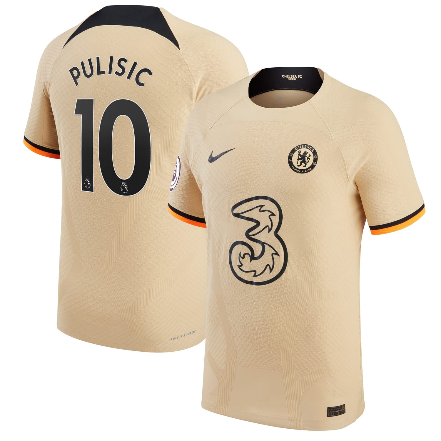 Premier League Chelsea Third Authentic Jersey Shirt Gold 2022-23 player Christian Pulisic printing for Men