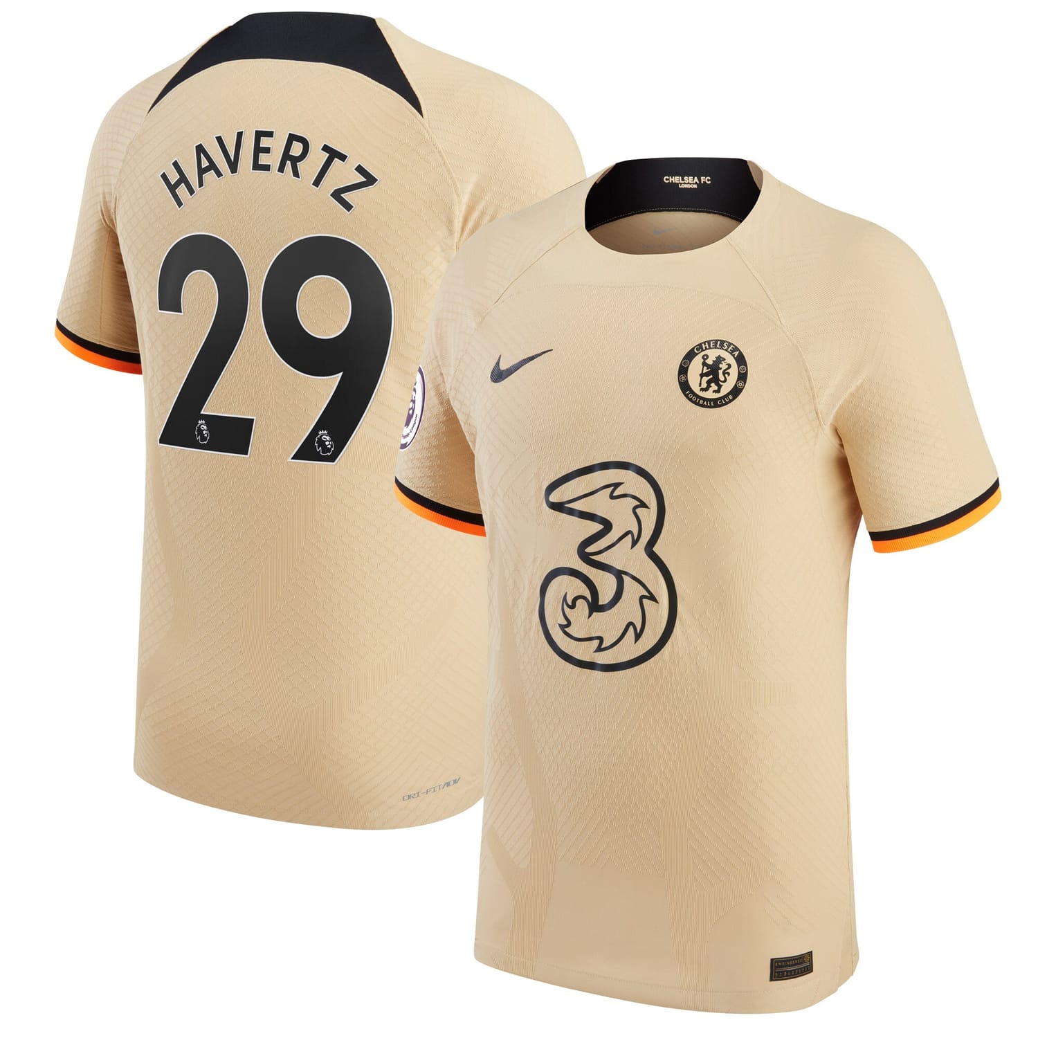 Premier League Chelsea Third Authentic Jersey Shirt Gold 2022-23 player Kai Havertz printing for Men