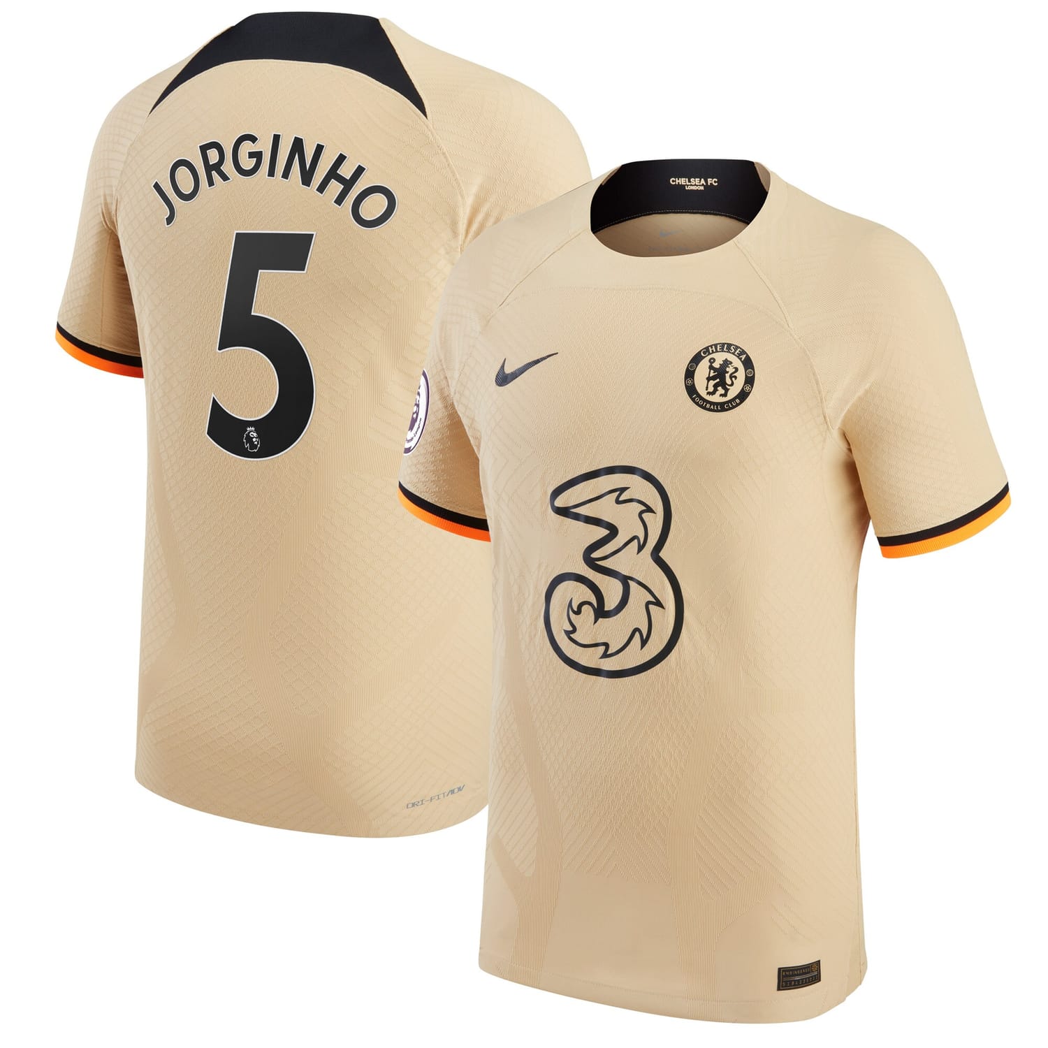 Premier League Chelsea Third Authentic Jersey Shirt Gold 2022-23 player Jorginho printing for Men