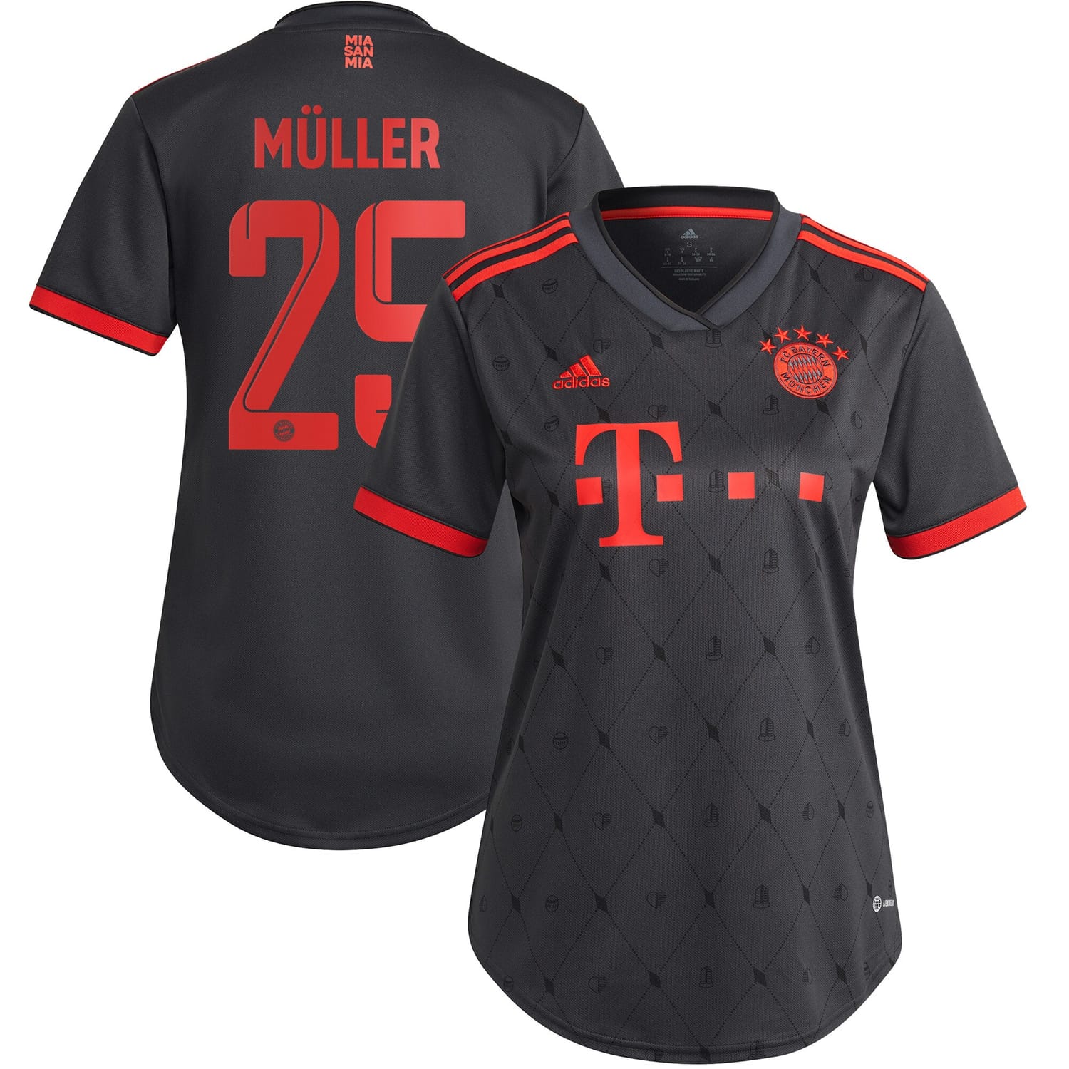 Bundesliga Bayern Munich Third Jersey Shirt Charcoal 2022-23 player Thomas Müller printing for Women