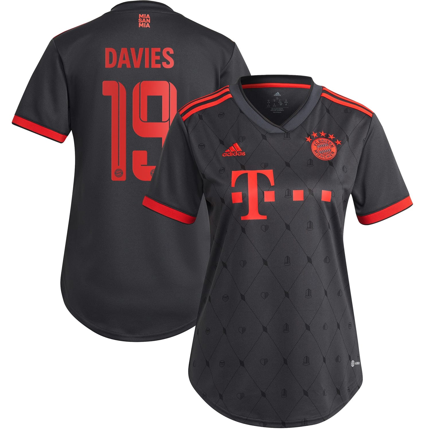 Bundesliga Bayern Munich Third Jersey Shirt Charcoal 2022-23 player Alphonso Davies printing for Women