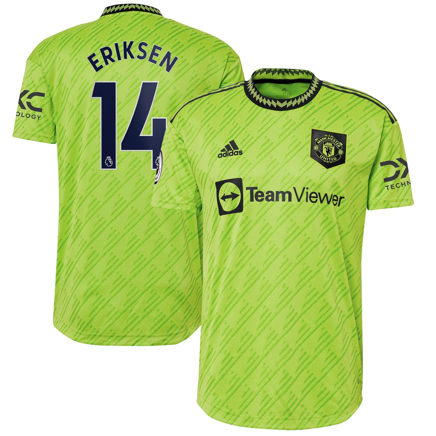 Premier League Manchester United Third Authentic Jersey Shirt Neon Green 2022-23 player Christian Eriksen printing for Men