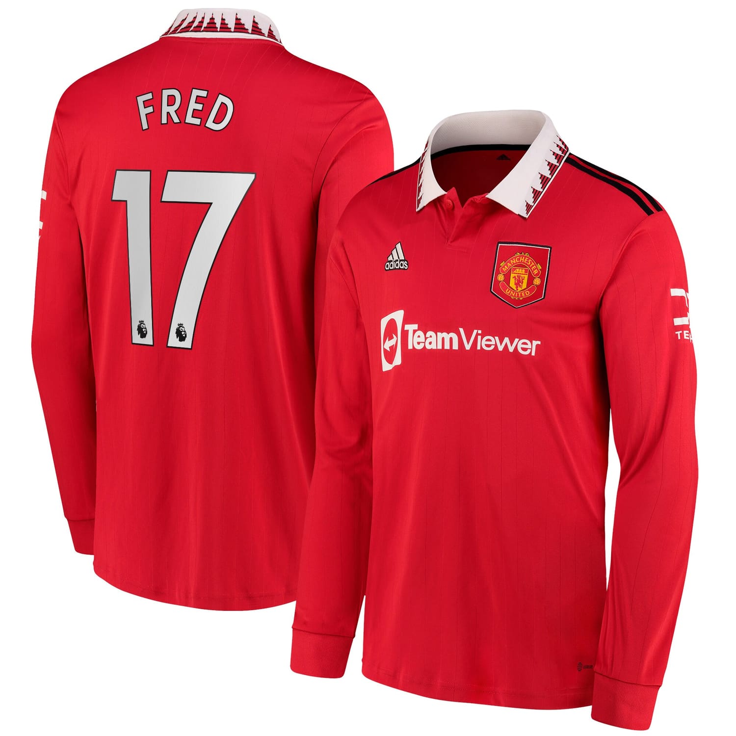 Premier League Manchester United Home Jersey Shirt Long Sleeve Red 2022-23 player Fred printing for Men