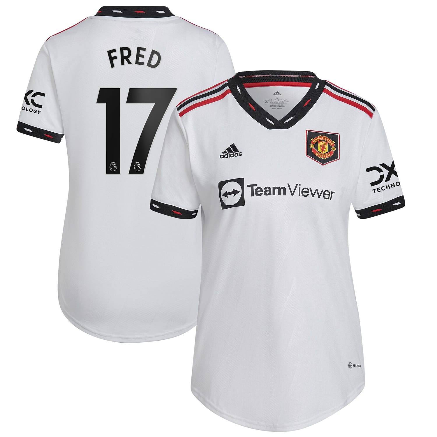 Premier League Manchester United Away Jersey Shirt White 2022-23 player Fred printing for Women