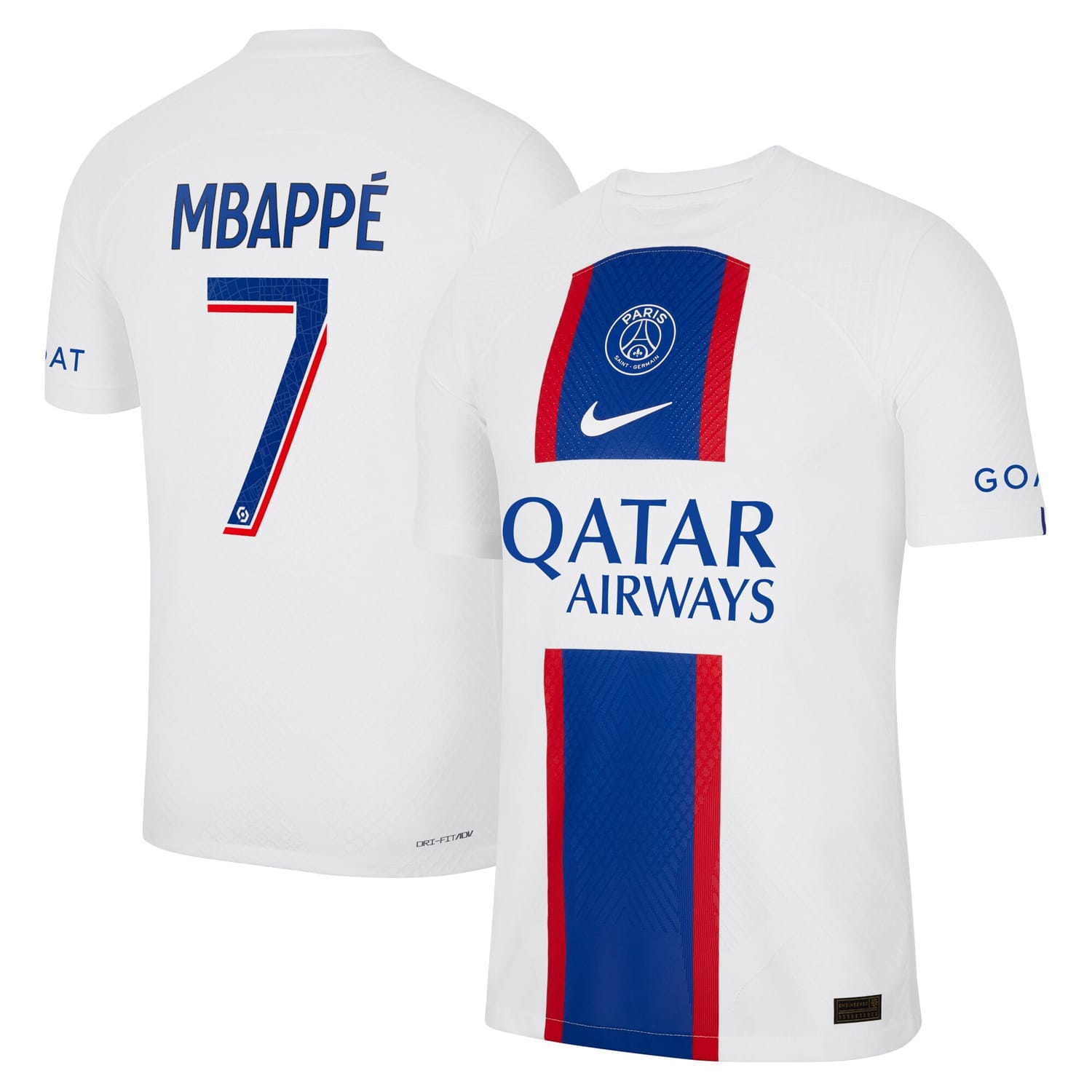 Ligue 1 Paris Saint-Germain Third Authentic Jersey Shirt White 2022-23 player Kylian Mbappe printing for Men