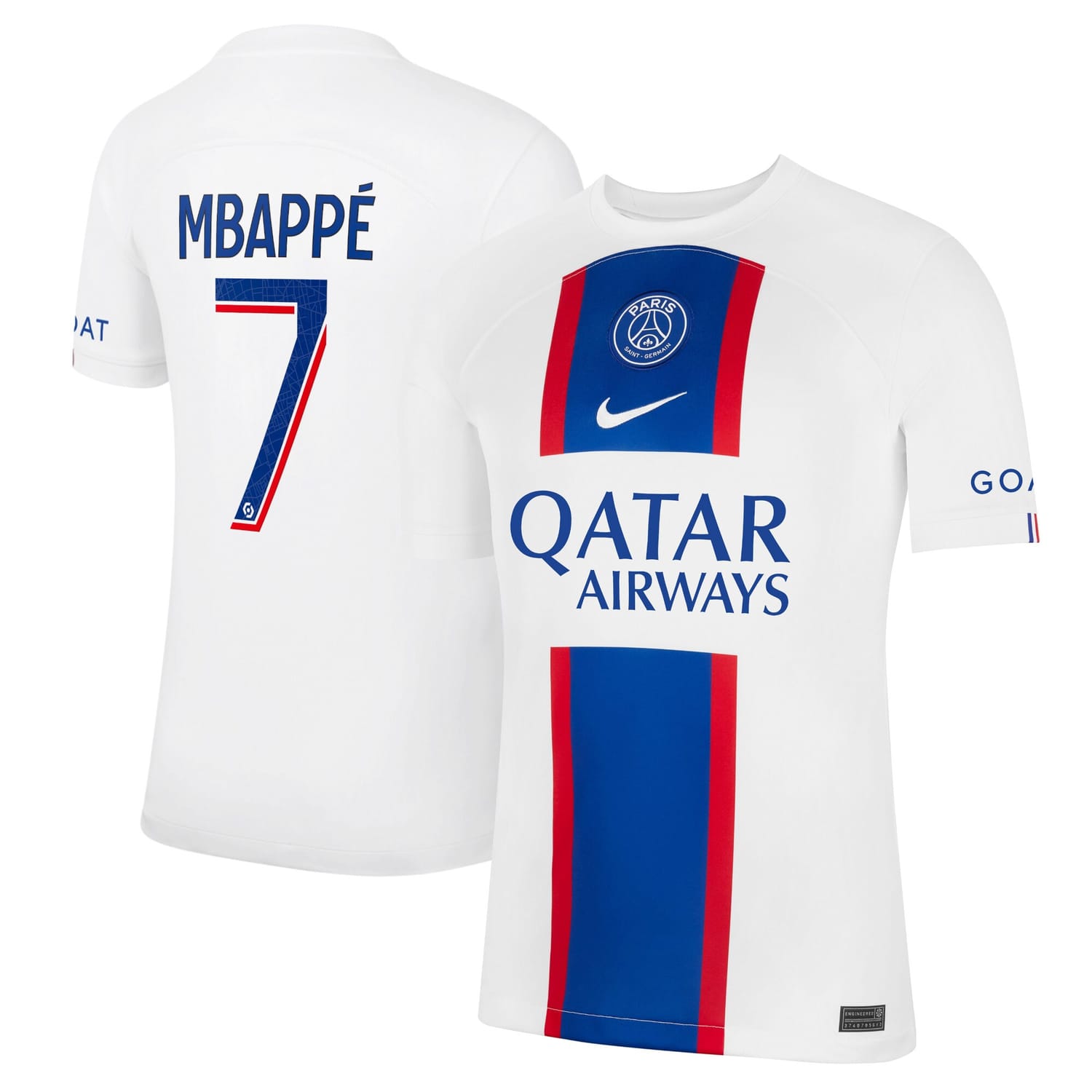 Ligue 1 Paris Saint-Germain Third Jersey Shirt White 2022-23 player Kylian Mbappe printing for Men