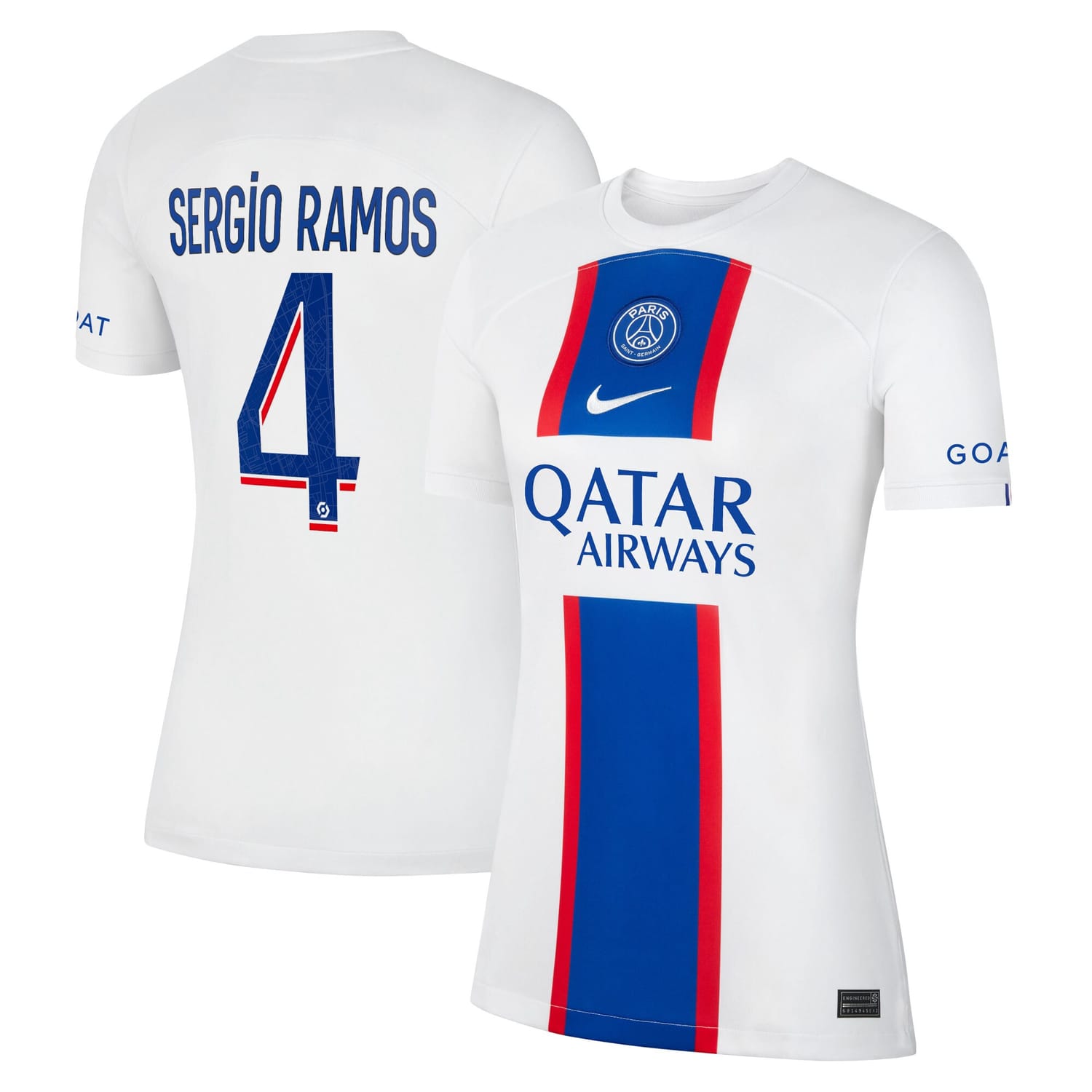 Ligue 1 Paris Saint-Germain Third Jersey Shirt White 2022-23 player Sergio Ramos printing for Women