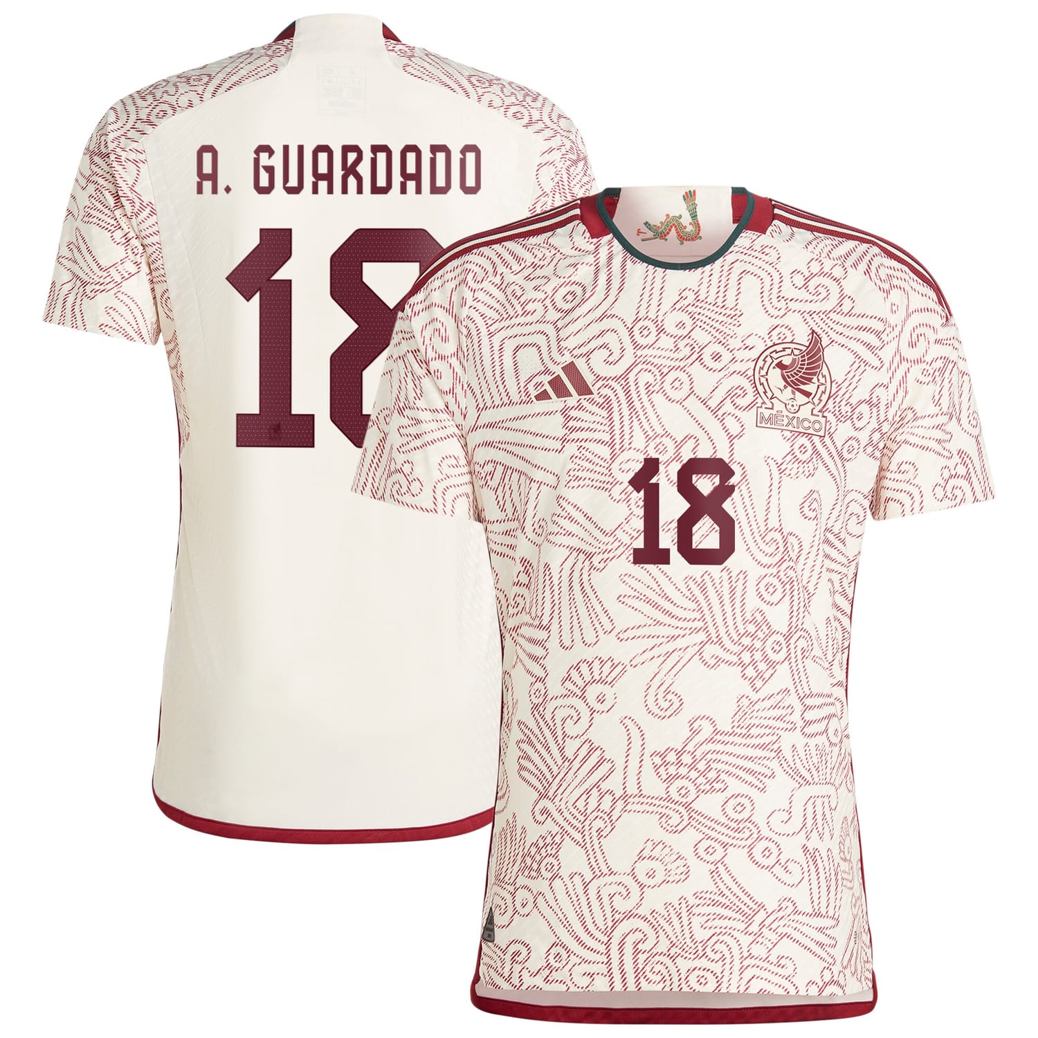 Mexico National Team Away Authentic Jersey Shirt White 2022-23 player Andres Guardado printing for Men