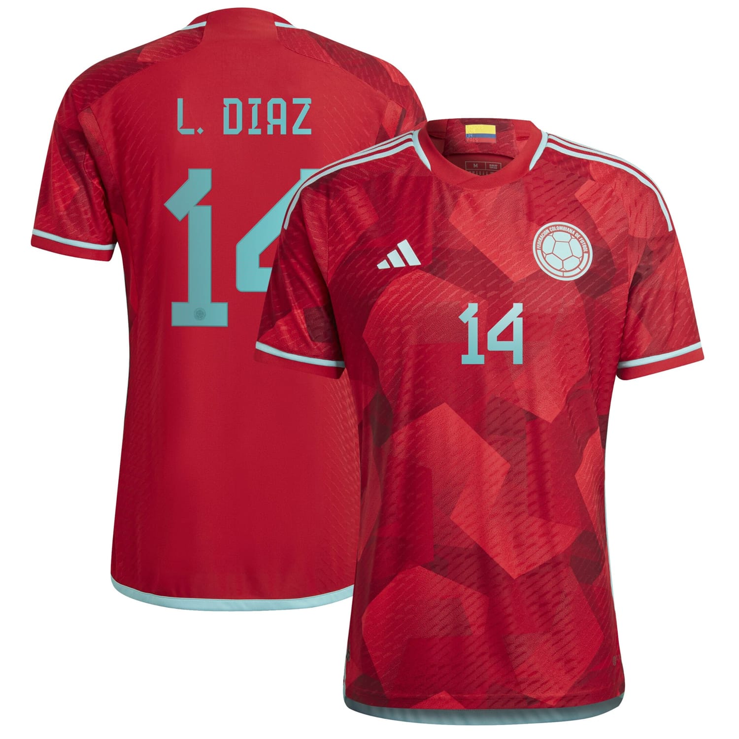 Colombia National Team Away Authentic Jersey Shirt Red 2022-23 player Luis Diaz printing for Men