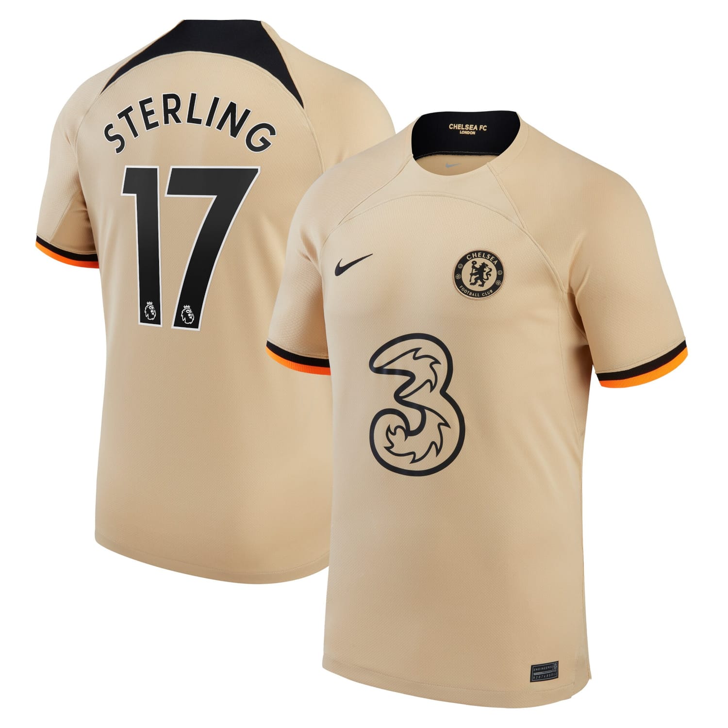 Premier League Chelsea Third Jersey Shirt Gold 2022-23 player Raheem Sterling printing for Men