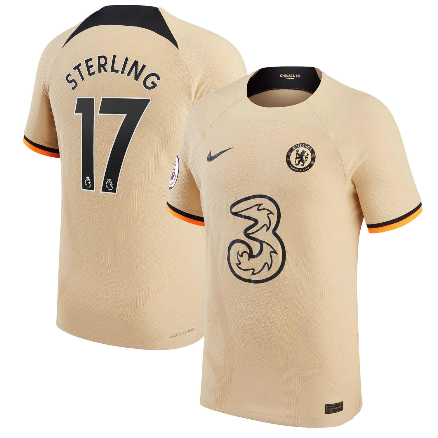 Premier League Chelsea Third Authentic Jersey Shirt Gold 2022-23 player Raheem Sterling printing for Men