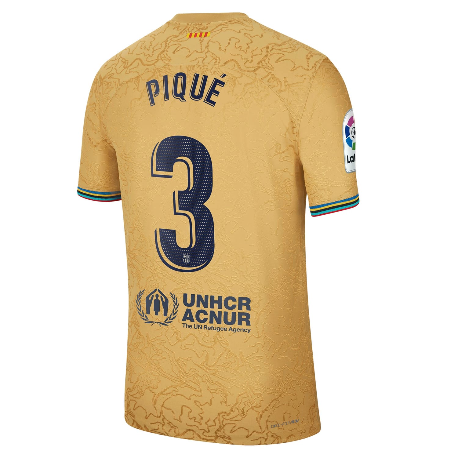 La Liga Barcelona Away Authentic Jersey Shirt Gold 2022-23 player Gerard Pique printing for Men