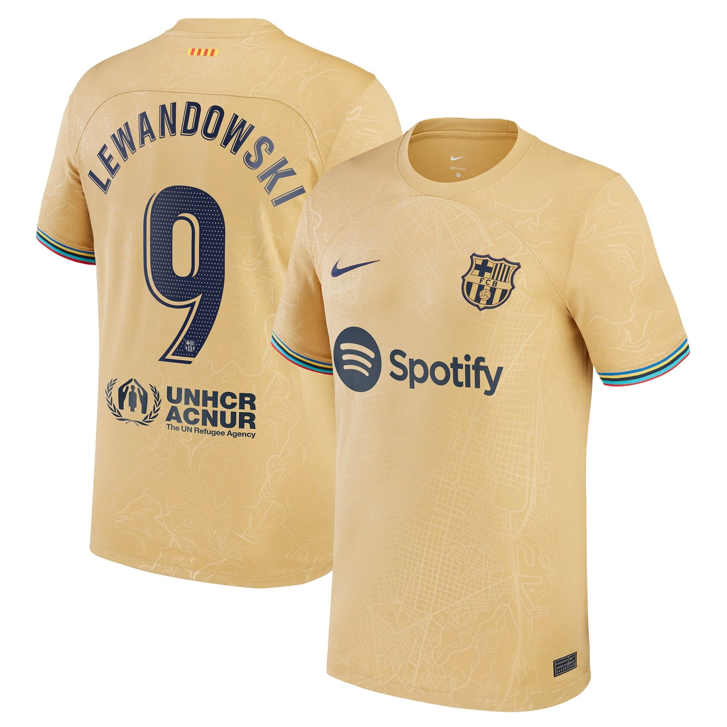 La Liga Barcelona Away Jersey Shirt Gold 2022-23 player Robert Lewandowski printing for Men