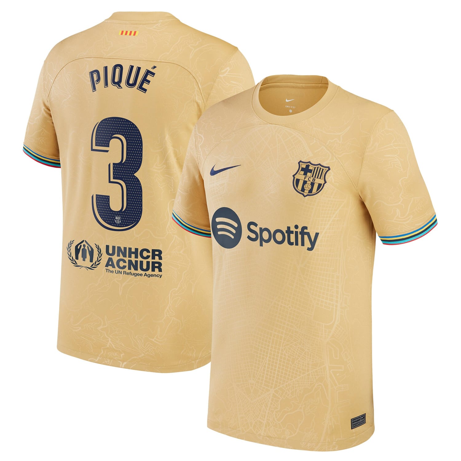 La Liga Barcelona Away Jersey Shirt Gold 2022-23 player Gerard Pique printing for Men