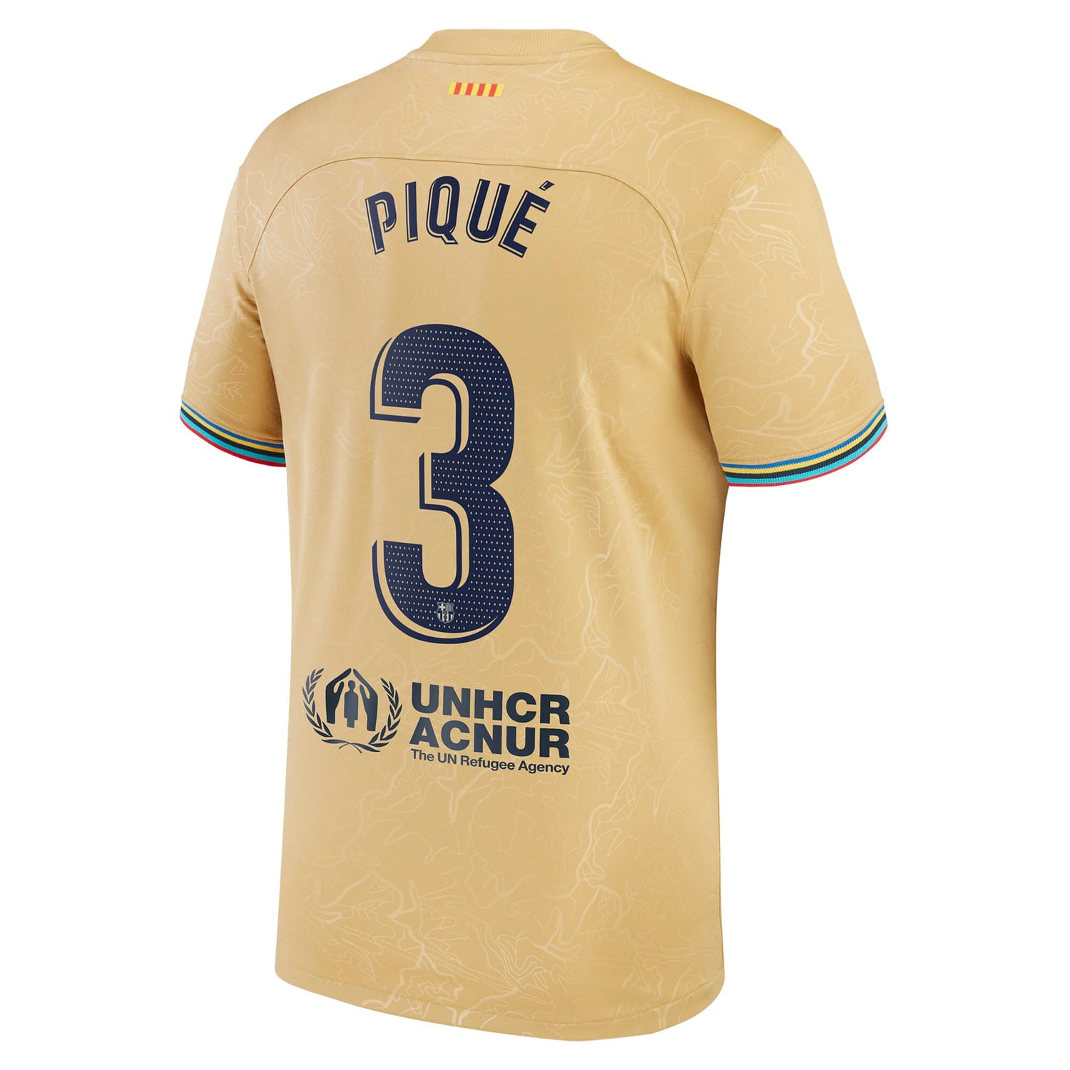 La Liga Barcelona Away Jersey Shirt Gold 2022-23 player Gerard Pique printing for Men