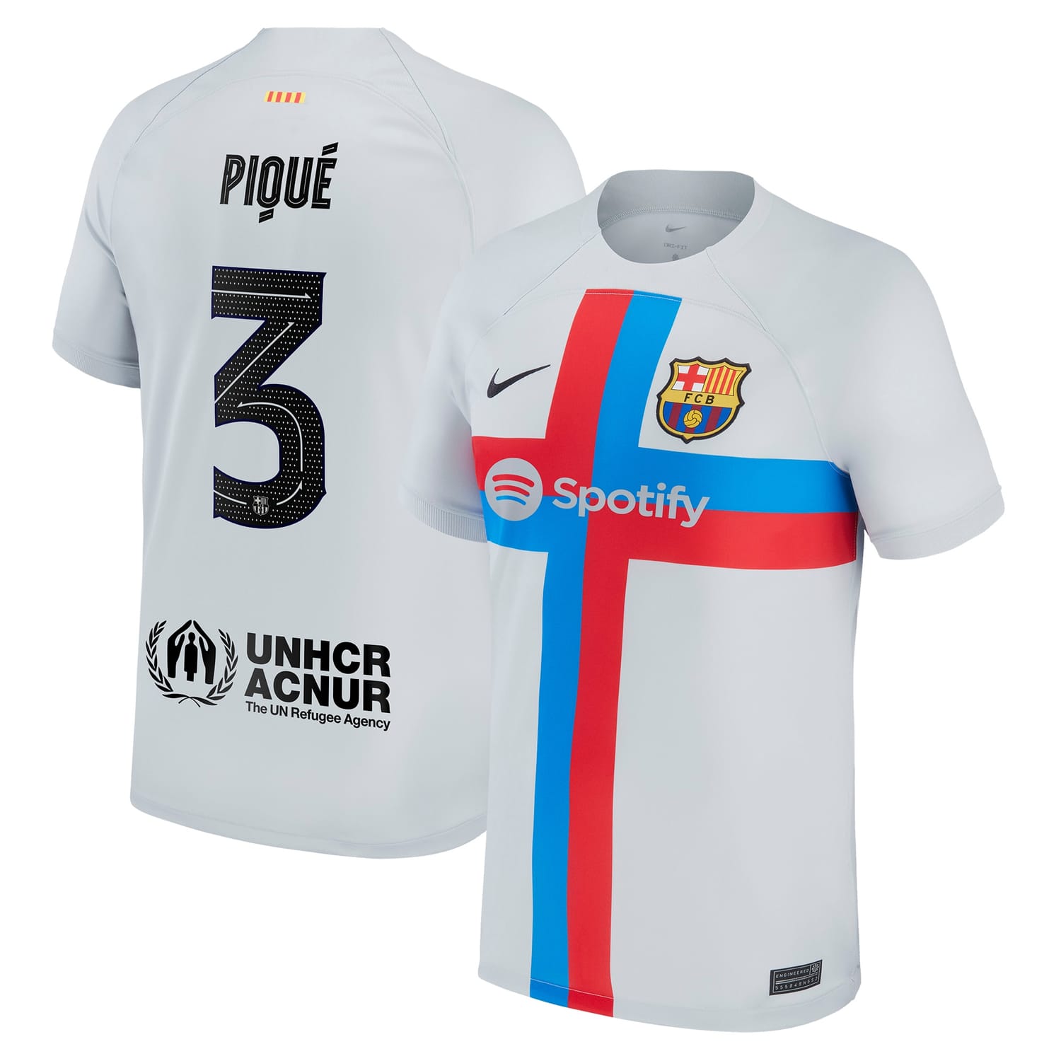 La Liga Barcelona Third Jersey Shirt Gray 2022-23 player Gerard Pique printing for Men