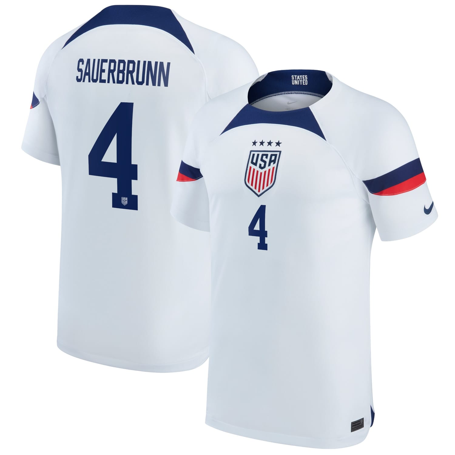 USWNT Home Jersey Shirt White 2022-23 player Becky Sauerbrunn printing for Men