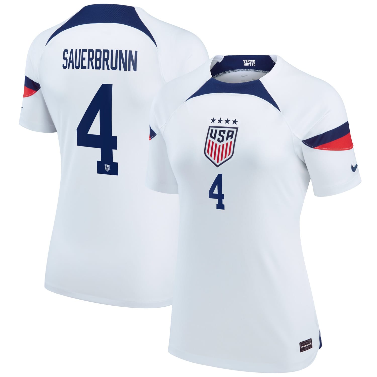 USWNT Home Jersey Shirt White 2022-23 player Becky Sauerbrunn printing for Women