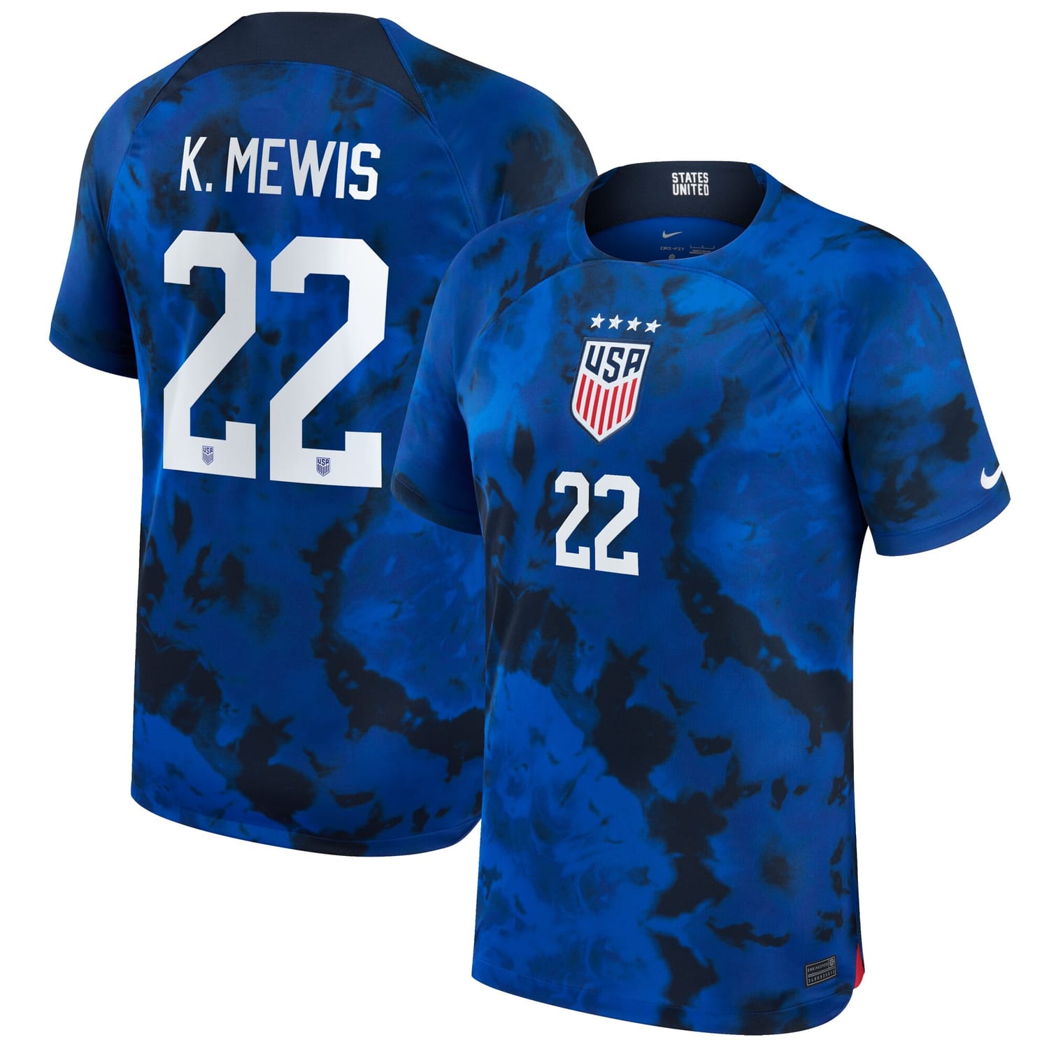 USWNT Away Jersey Shirt Blue 2022-23 player Kristie Mewis printing for Men