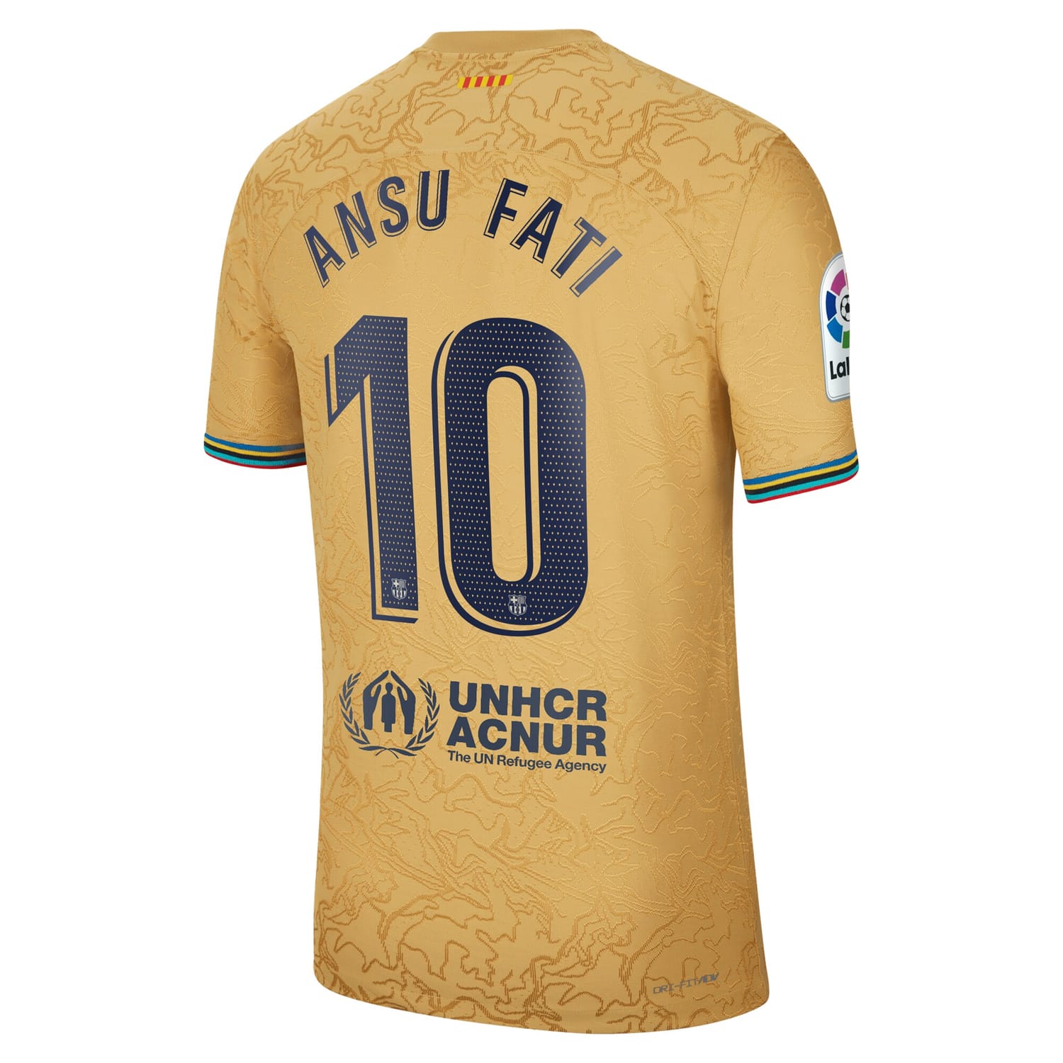 La Liga Barcelona Away Authentic Jersey Shirt Yellow 2022-23 player Ansu Fati printing for Men