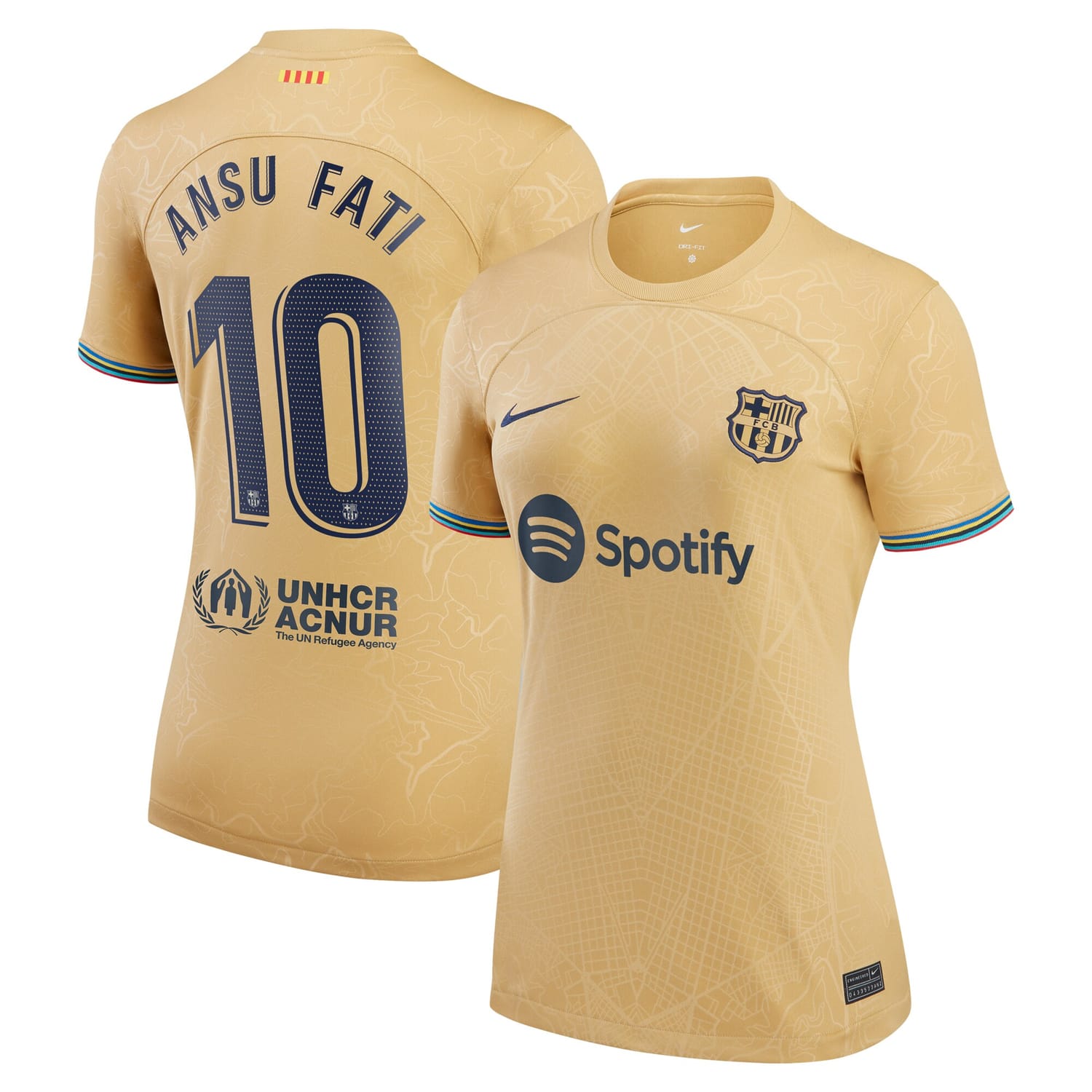 La Liga Barcelona Away Jersey Shirt Yellow 2022-23 player Ansu Fati printing for Women
