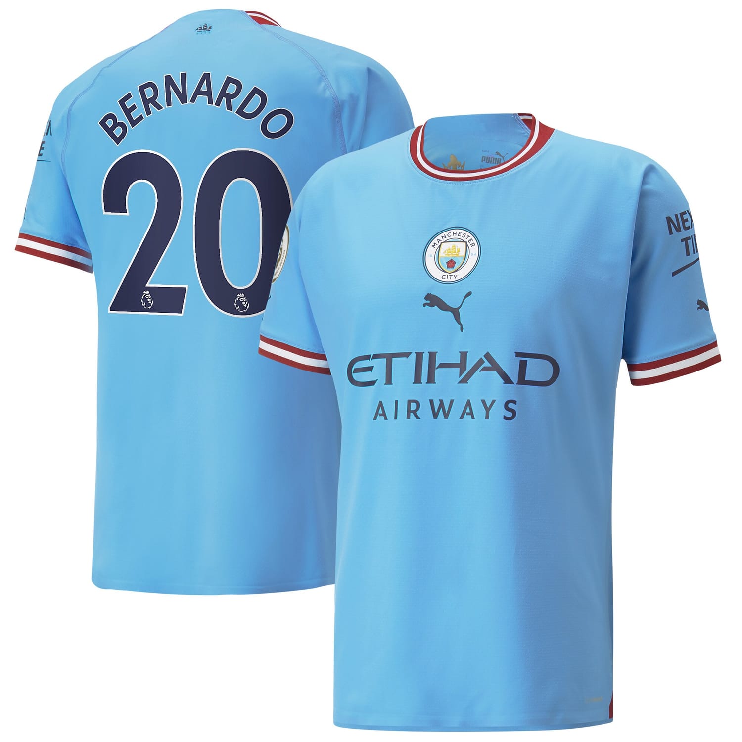 Premier League Manchester City Home Authentic Jersey Shirt Light Blue 2022-23 player Bernardo Silva printing for Men