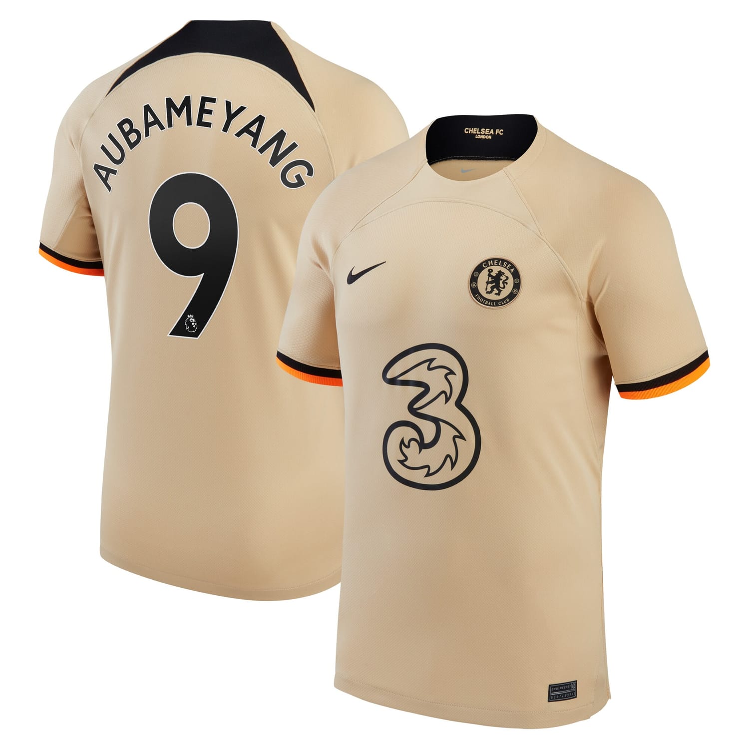 Premier League Chelsea Home Jersey Shirt Gold 2022-23 player Pierre-Emerick Aubameyang printing for Men