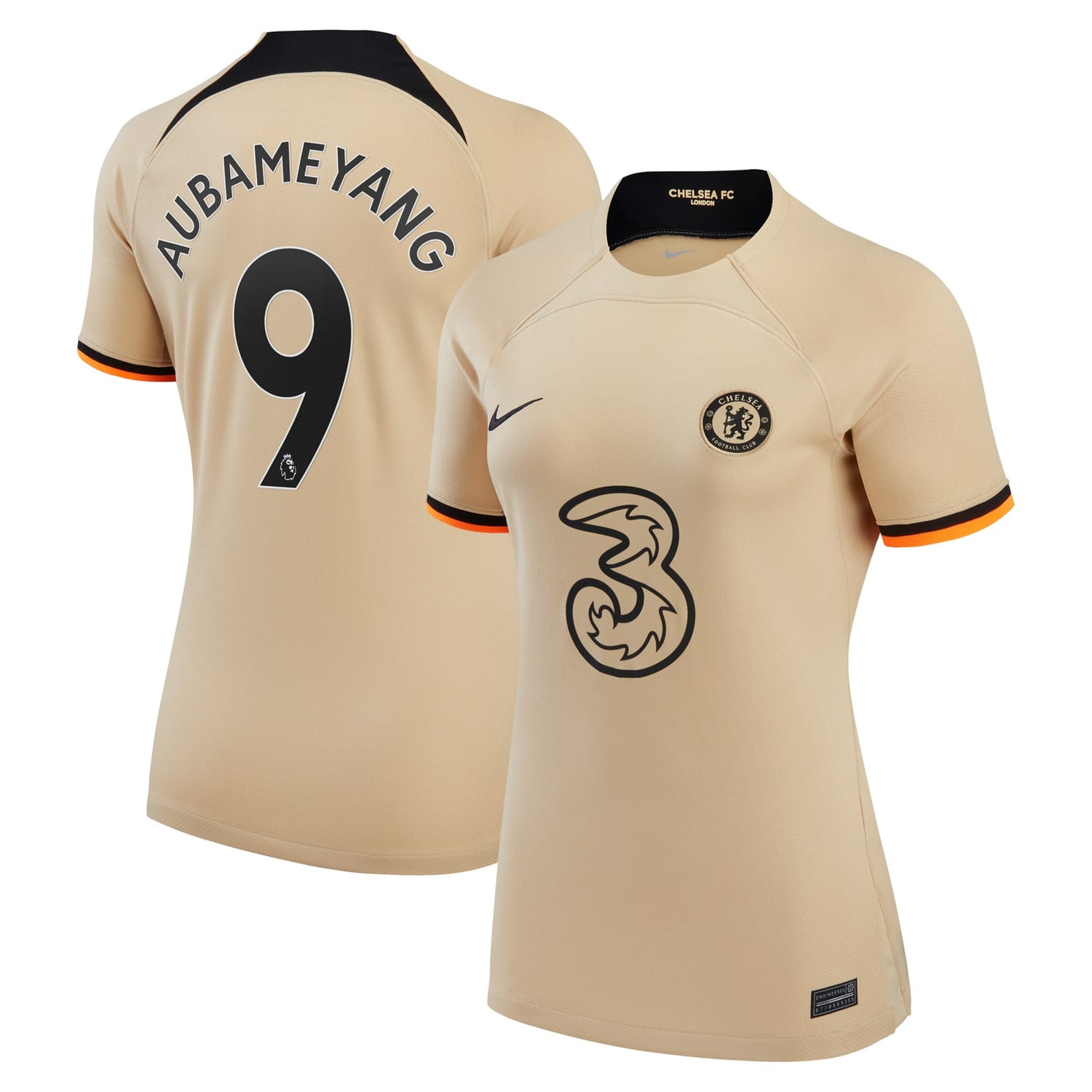 Premier League Chelsea Home Jersey Shirt Gold 2022-23 player Pierre-Emerick Aubameyang printing for Women