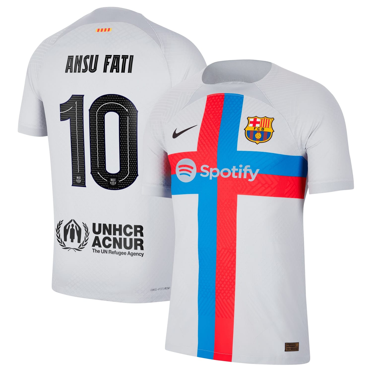 La Liga Barcelona Third Authentic Jersey Shirt Gray 2022-23 player Ansu Fati printing for Men