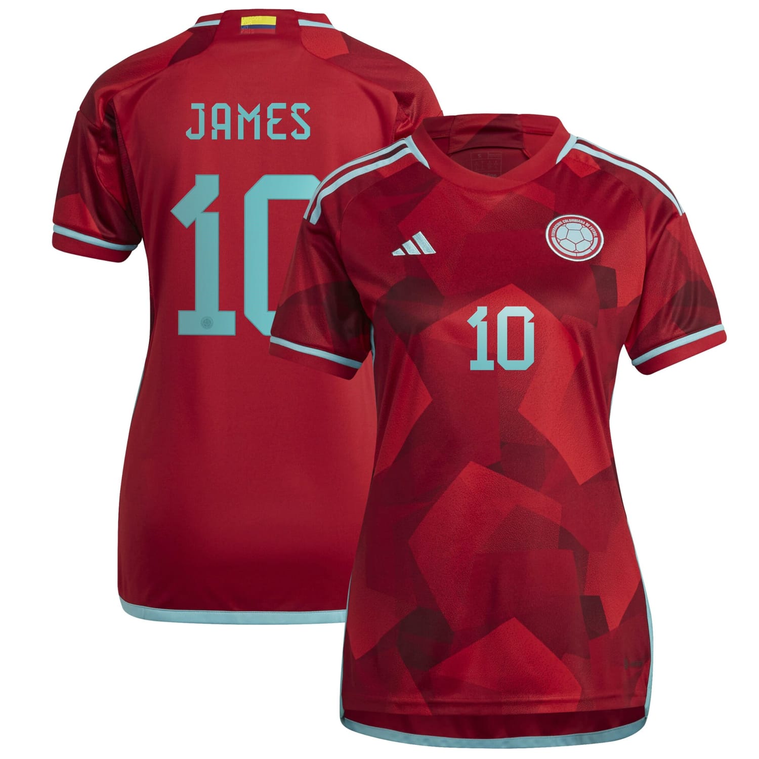 Colombia National Team Away Jersey Shirt Red 2022-23 player James Rodriguez printing for Women